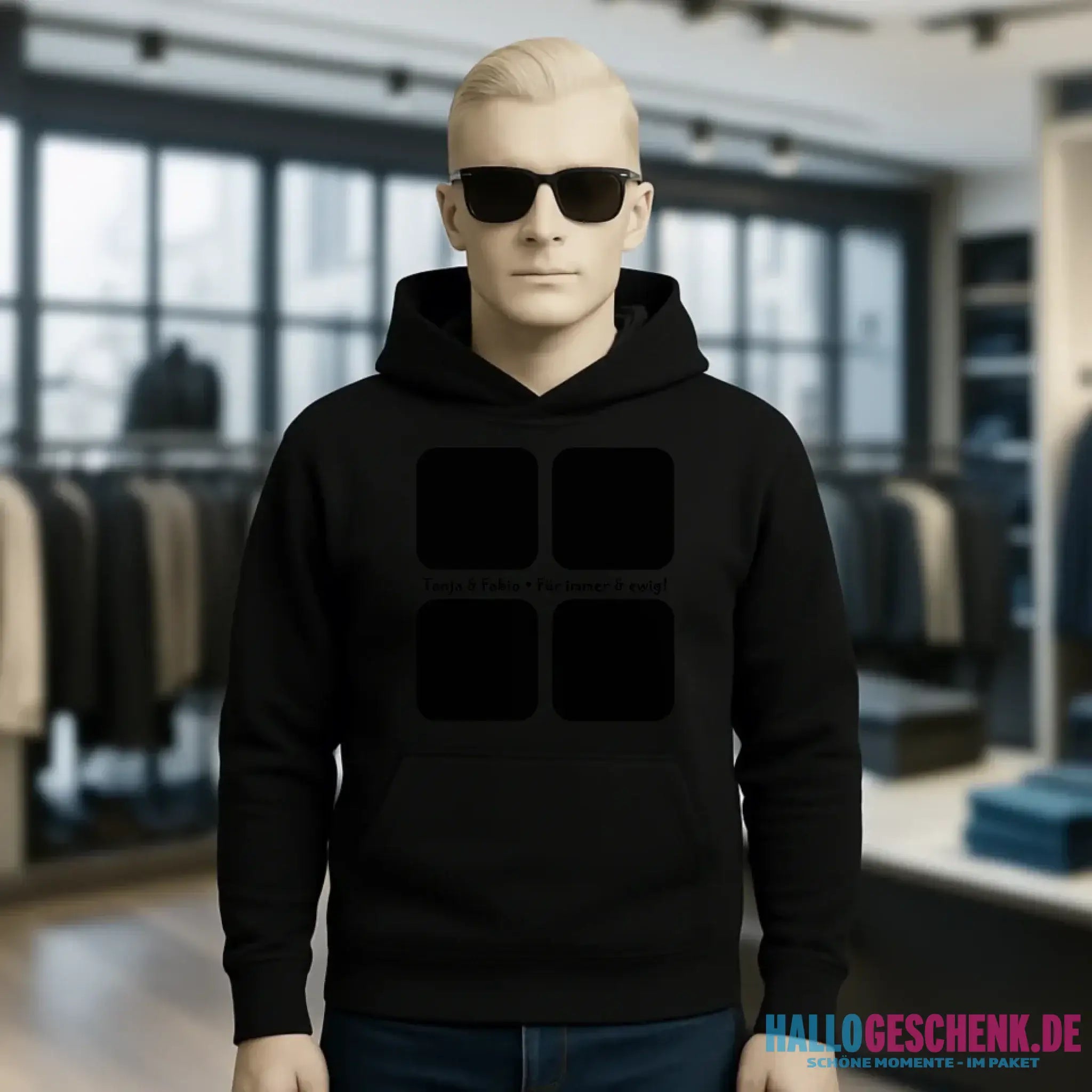 4 Fotos mit Text • Fotogeschenk • Unisex Premium Hoodie XS-5XL aus Bio-Baumwolle für Damen & Herren • Exklusivdesign • personalisiert