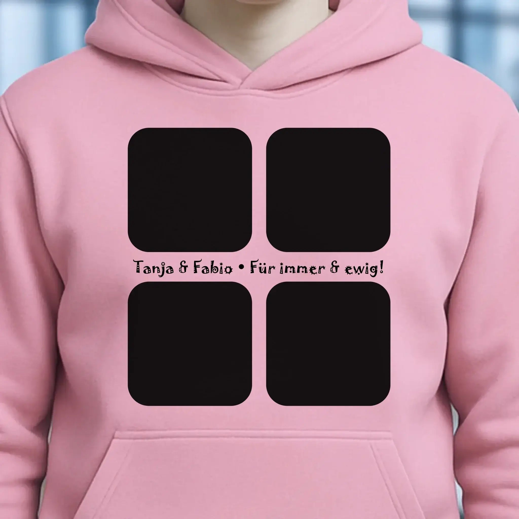 4 Fotos mit Text • Fotogeschenk • Unisex Premium Hoodie XS-5XL aus Bio-Baumwolle für Damen & Herren • Exklusivdesign • personalisiert