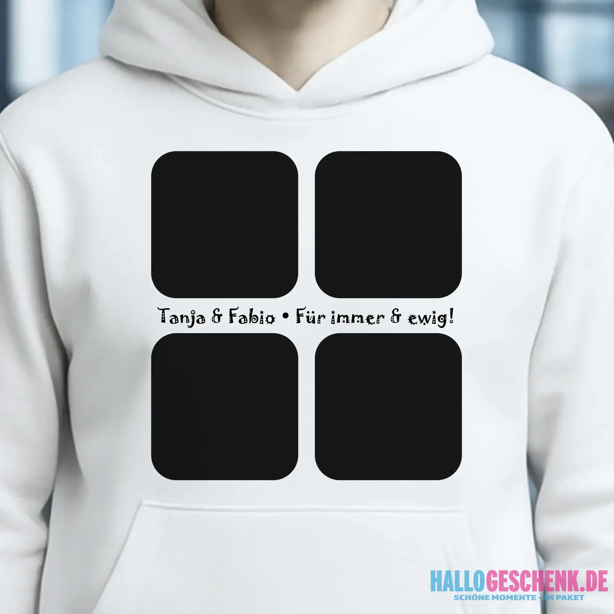 4 Fotos mit Text • Fotogeschenk • Unisex Premium Hoodie XS-5XL aus Bio-Baumwolle für Damen & Herren • Exklusivdesign • personalisiert
