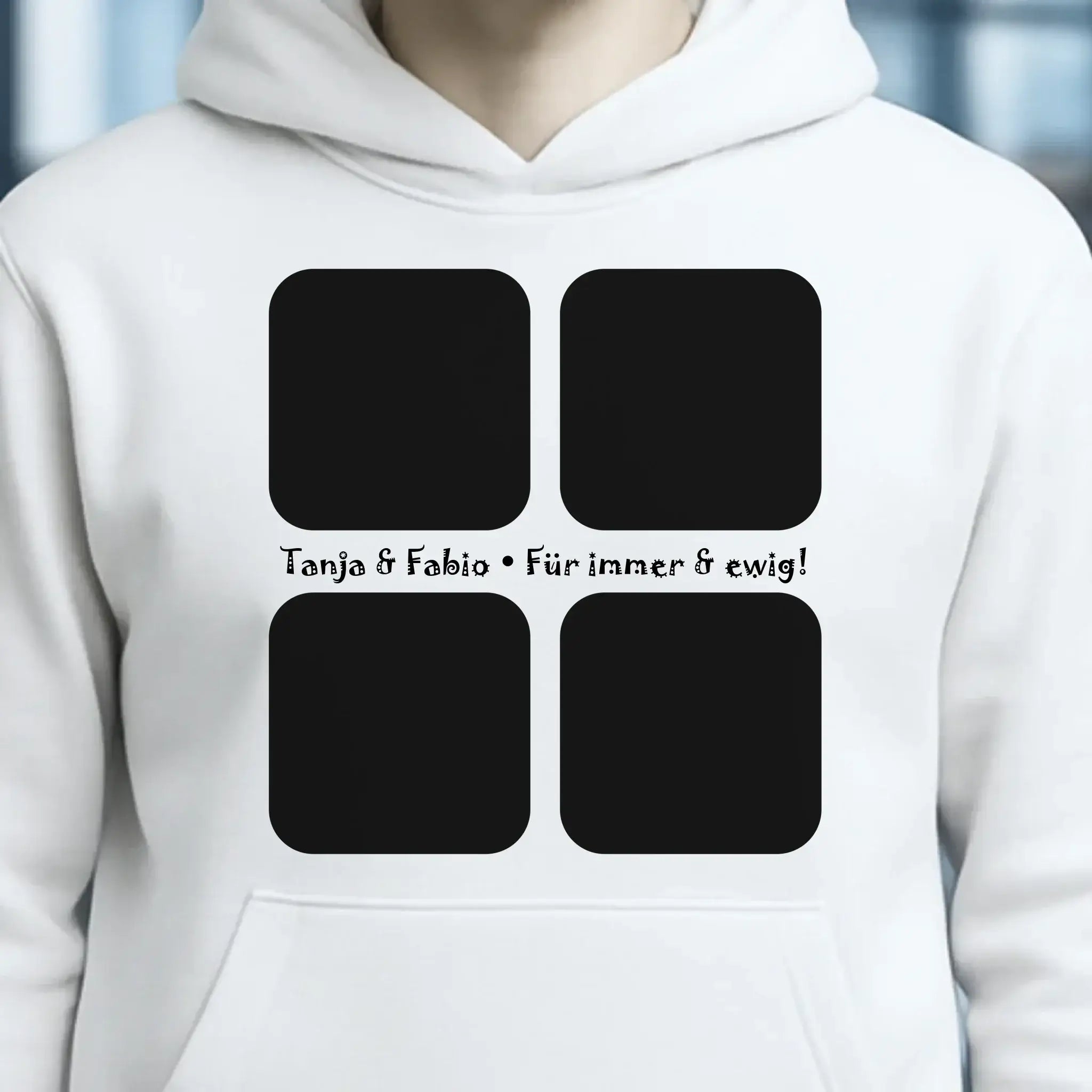 4 Fotos mit Text • Fotogeschenk • Unisex Premium Hoodie XS-5XL aus Bio-Baumwolle für Damen & Herren • Exklusivdesign • personalisiert