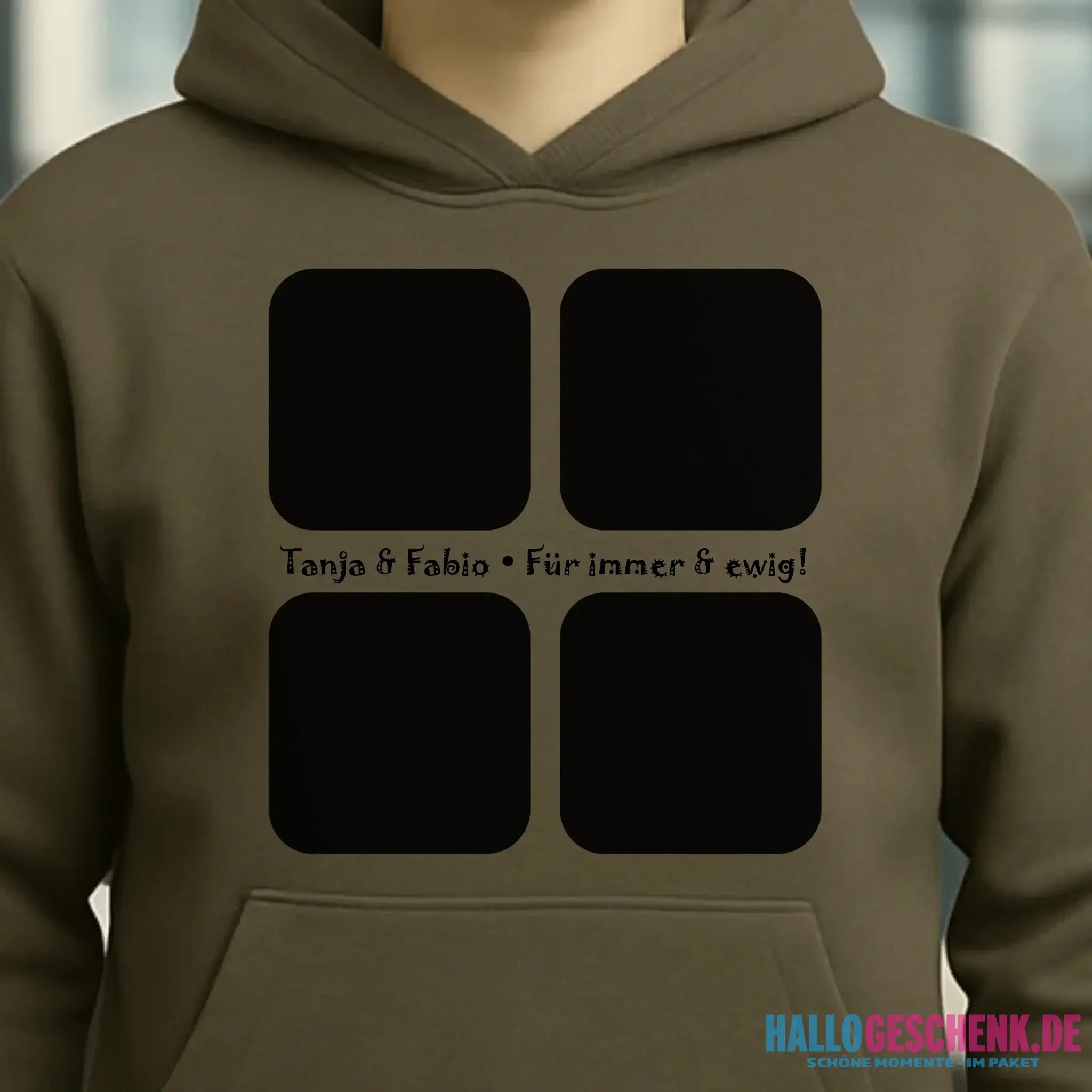 4 Fotos mit Text • Fotogeschenk • Unisex Premium Hoodie XS-5XL aus Bio-Baumwolle für Damen & Herren • Exklusivdesign • personalisiert