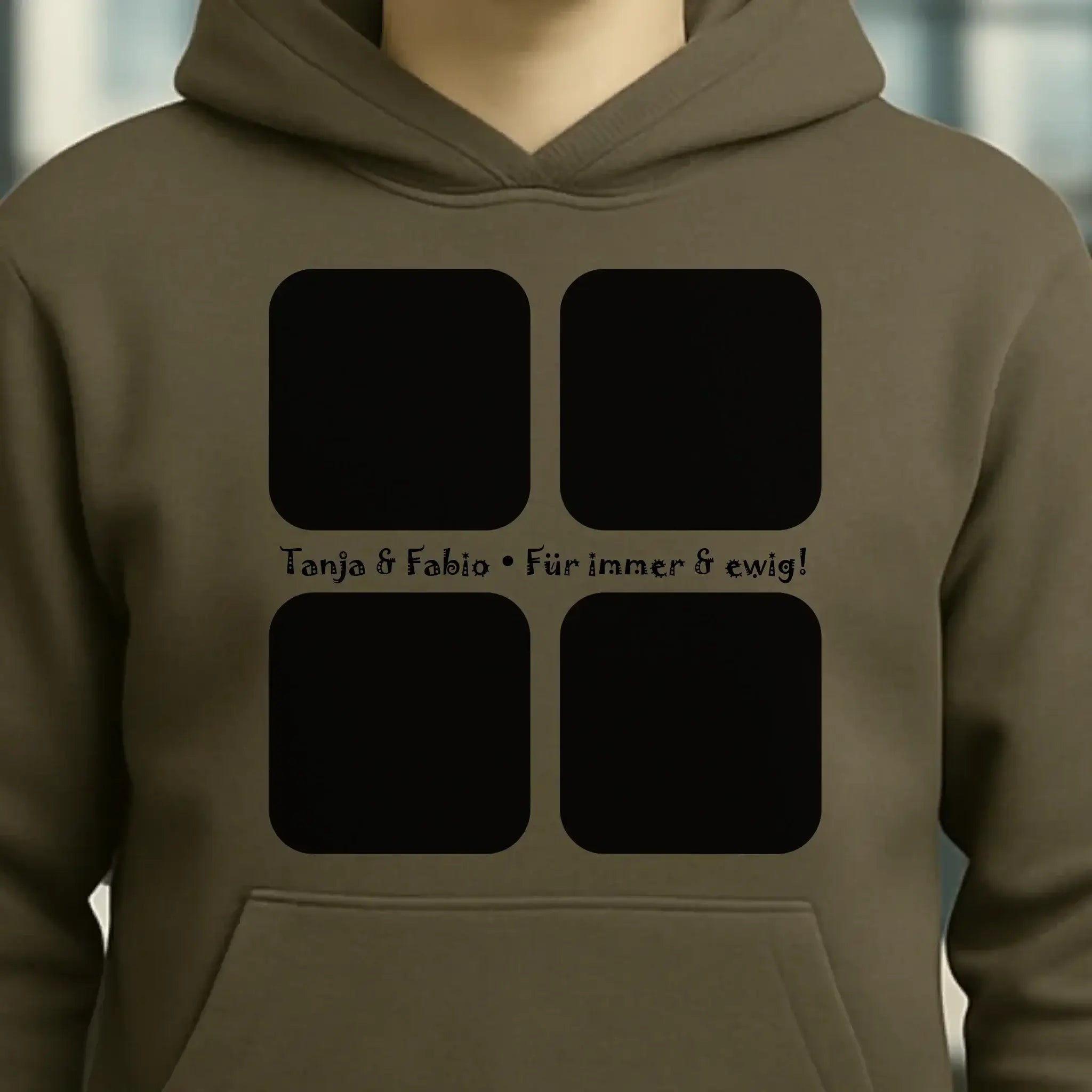 4 Fotos mit Text • Fotogeschenk • Unisex Premium Hoodie XS-5XL aus Bio-Baumwolle für Damen & Herren • Exklusivdesign • personalisiert