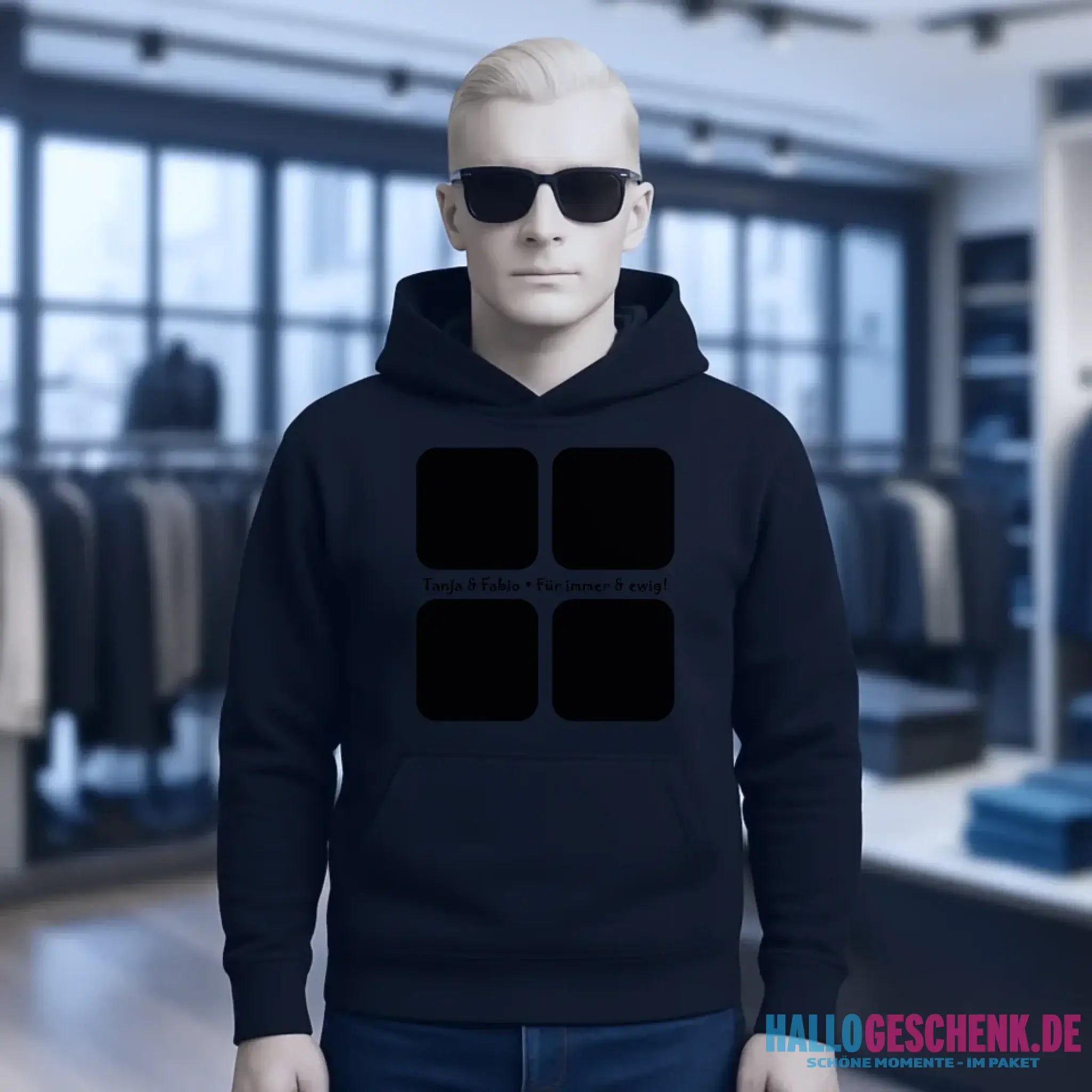 4 Fotos mit Text • Fotogeschenk • Unisex Premium Hoodie XS-5XL aus Bio-Baumwolle für Damen & Herren • Exklusivdesign • personalisiert