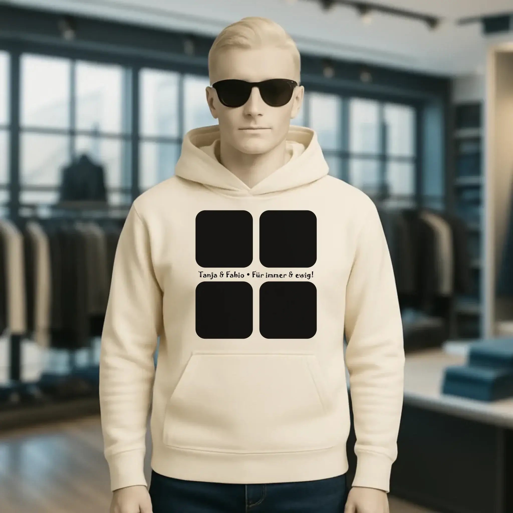 4 Fotos mit Text • Fotogeschenk • Unisex Premium Hoodie XS-5XL aus Bio-Baumwolle für Damen & Herren • Exklusivdesign • personalisiert