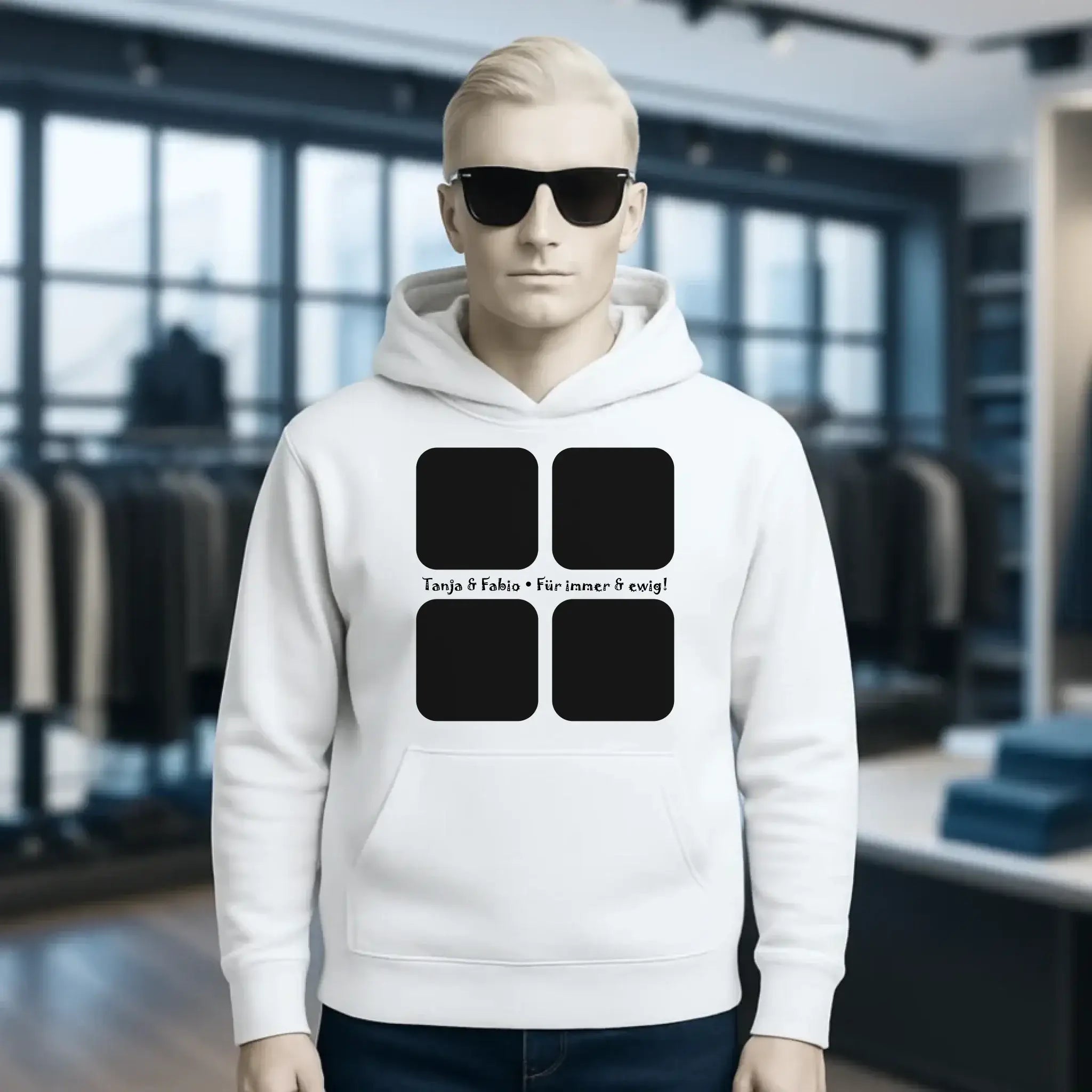 4 Fotos mit Text • Fotogeschenk • Unisex Premium Hoodie XS-5XL aus Bio-Baumwolle für Damen & Herren • Exklusivdesign • personalisiert