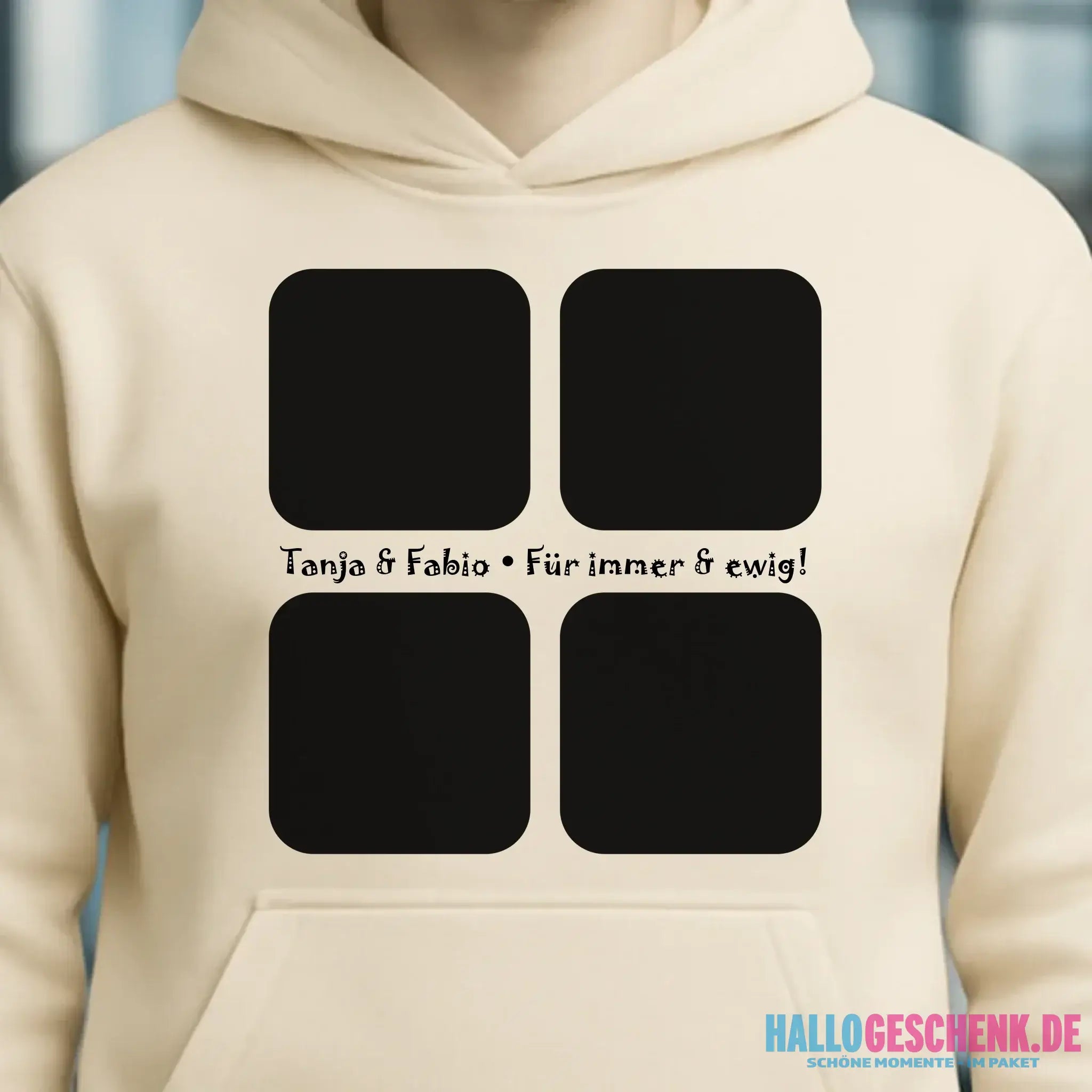 4 Fotos mit Text • Fotogeschenk • Unisex Premium Hoodie XS-5XL aus Bio-Baumwolle für Damen & Herren • Exklusivdesign • personalisiert