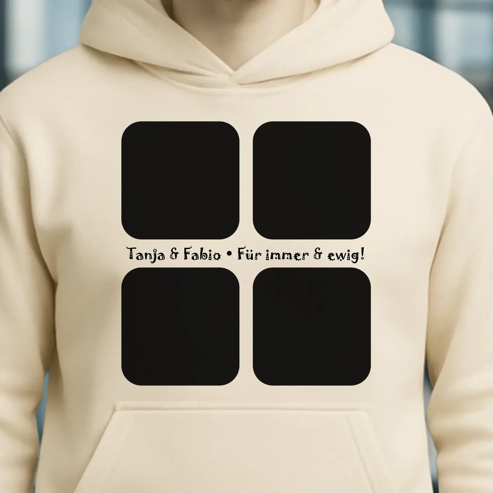 4 Fotos mit Text • Fotogeschenk • Unisex Premium Hoodie XS-5XL aus Bio-Baumwolle für Damen & Herren • Exklusivdesign • personalisiert