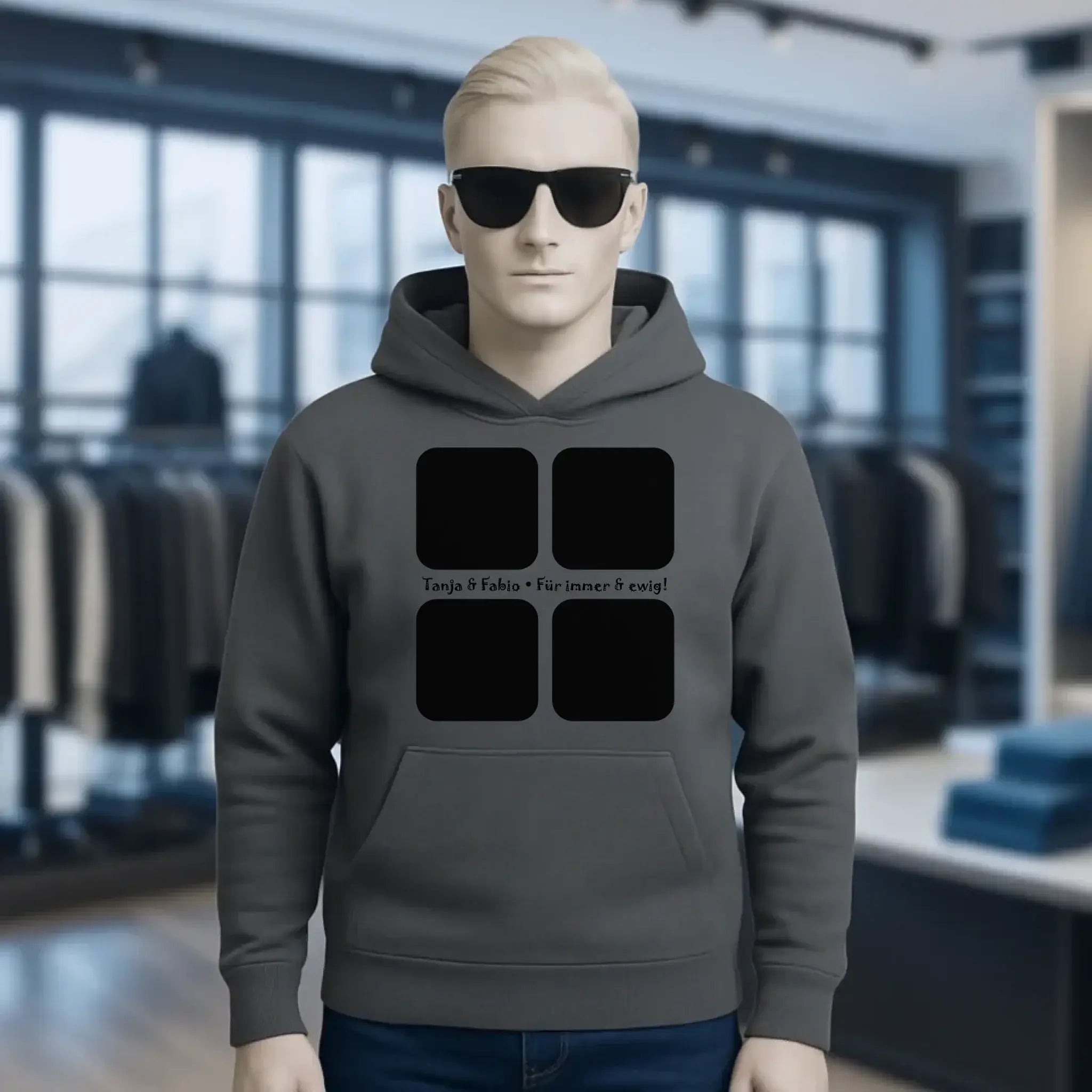 4 Fotos mit Text • Fotogeschenk • Unisex Premium Hoodie XS-5XL aus Bio-Baumwolle für Damen & Herren • Exklusivdesign • personalisiert