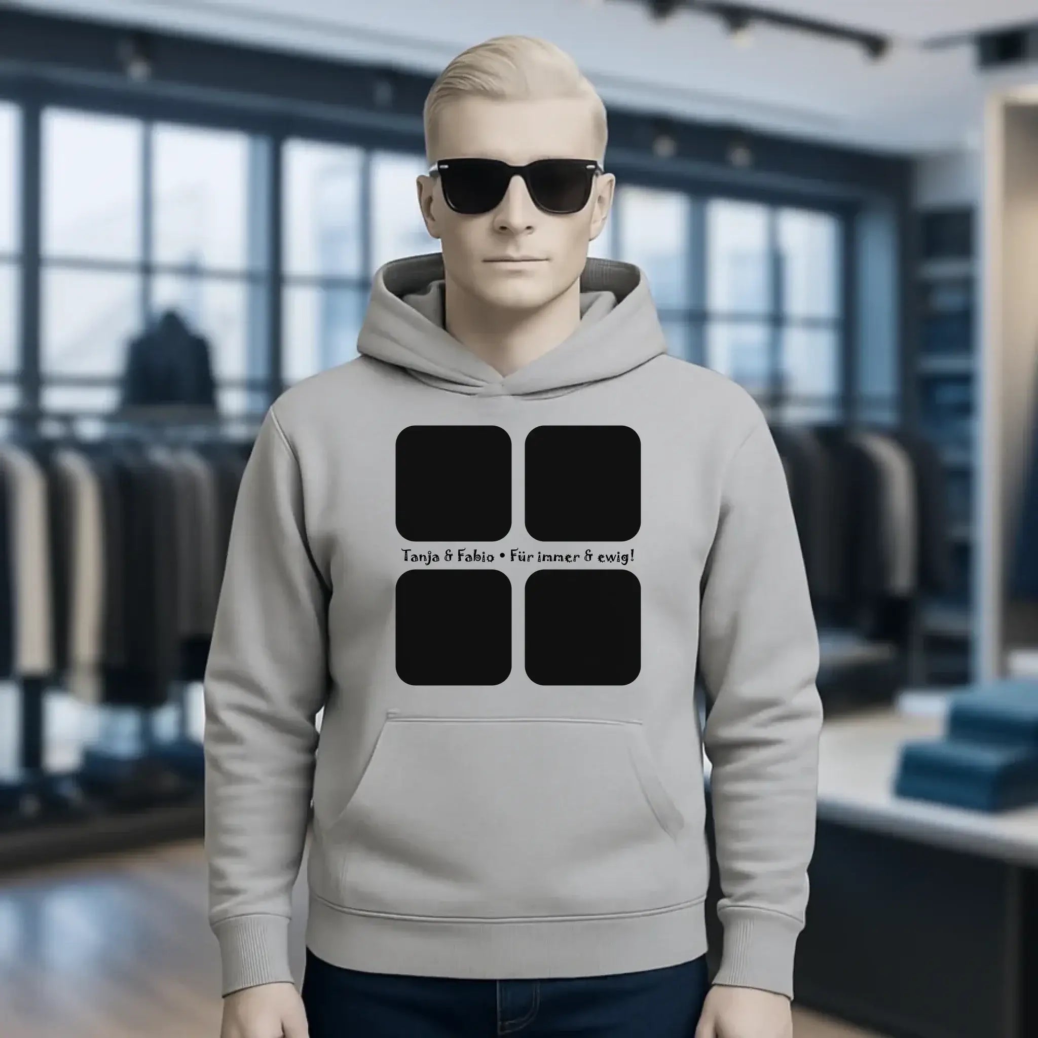 4 Fotos mit Text • Fotogeschenk • Unisex Premium Hoodie XS-5XL aus Bio-Baumwolle für Damen & Herren • Exklusivdesign • personalisiert