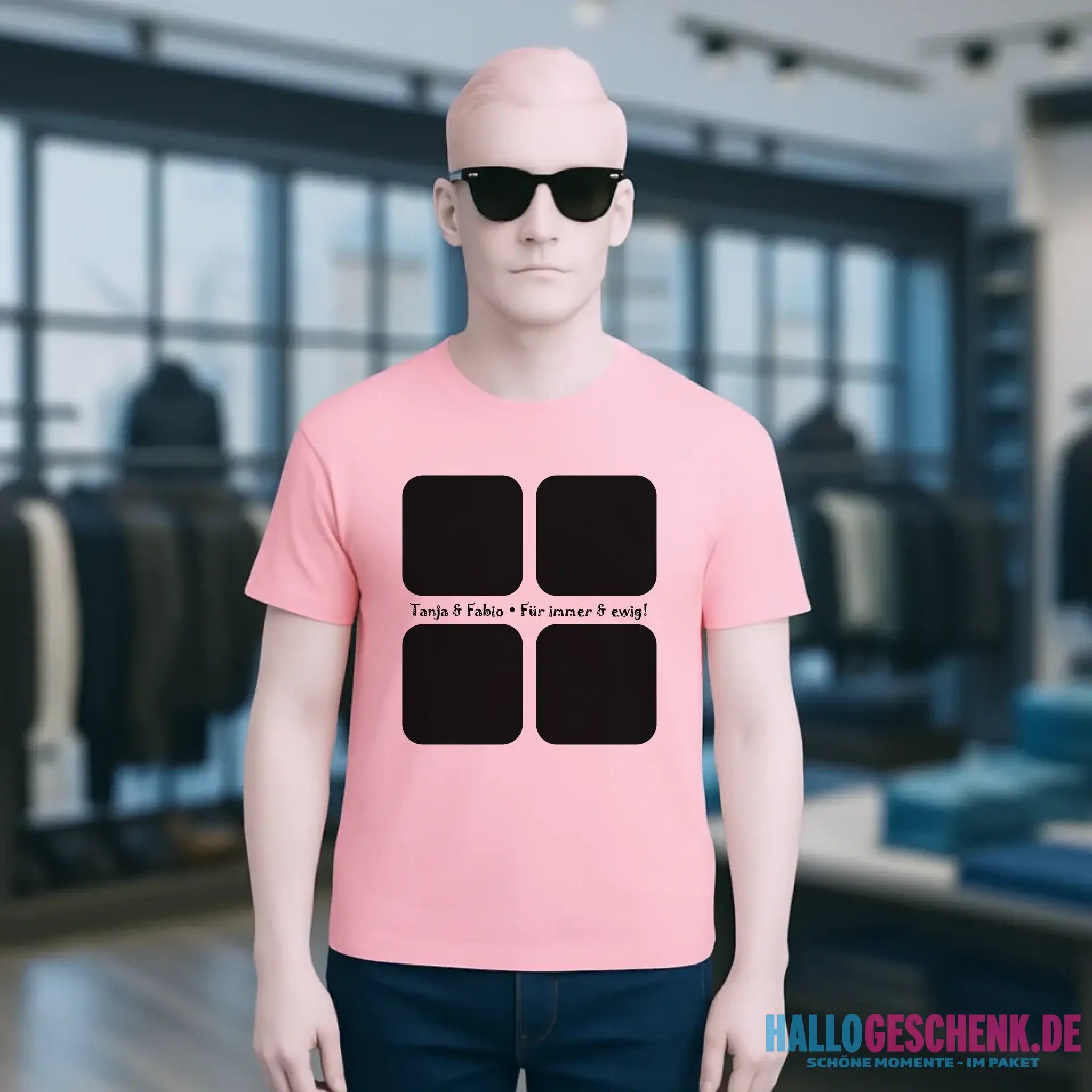 4 Fotos mit Text • Fotogeschenk • Unisex Premium T-Shirt XS-5XL aus Bio-Baumwolle für Damen & Herren • Exklusivdesign • personalisiert