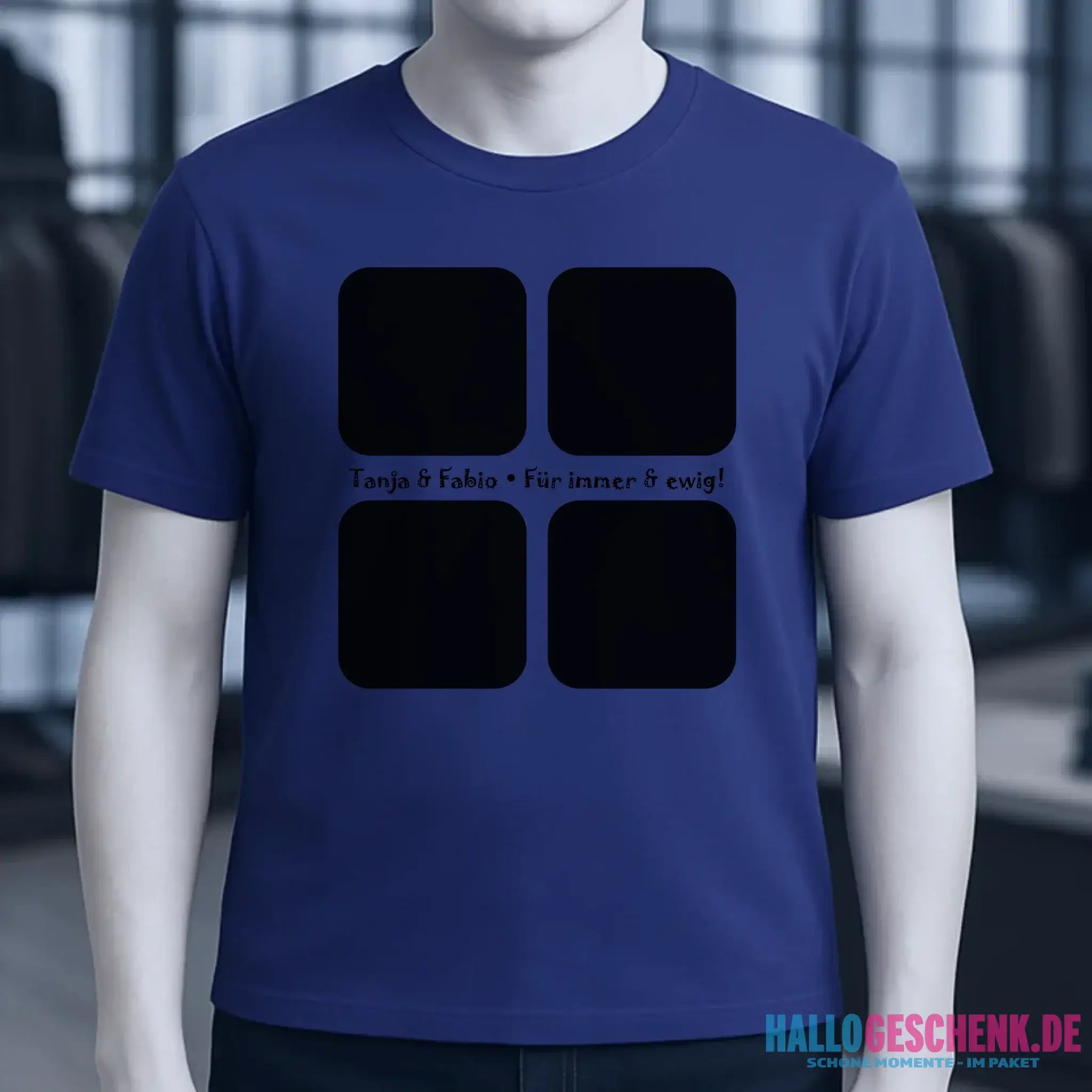 4 Fotos mit Text • Fotogeschenk • Unisex Premium T-Shirt XS-5XL aus Bio-Baumwolle für Damen & Herren • Exklusivdesign • personalisiert