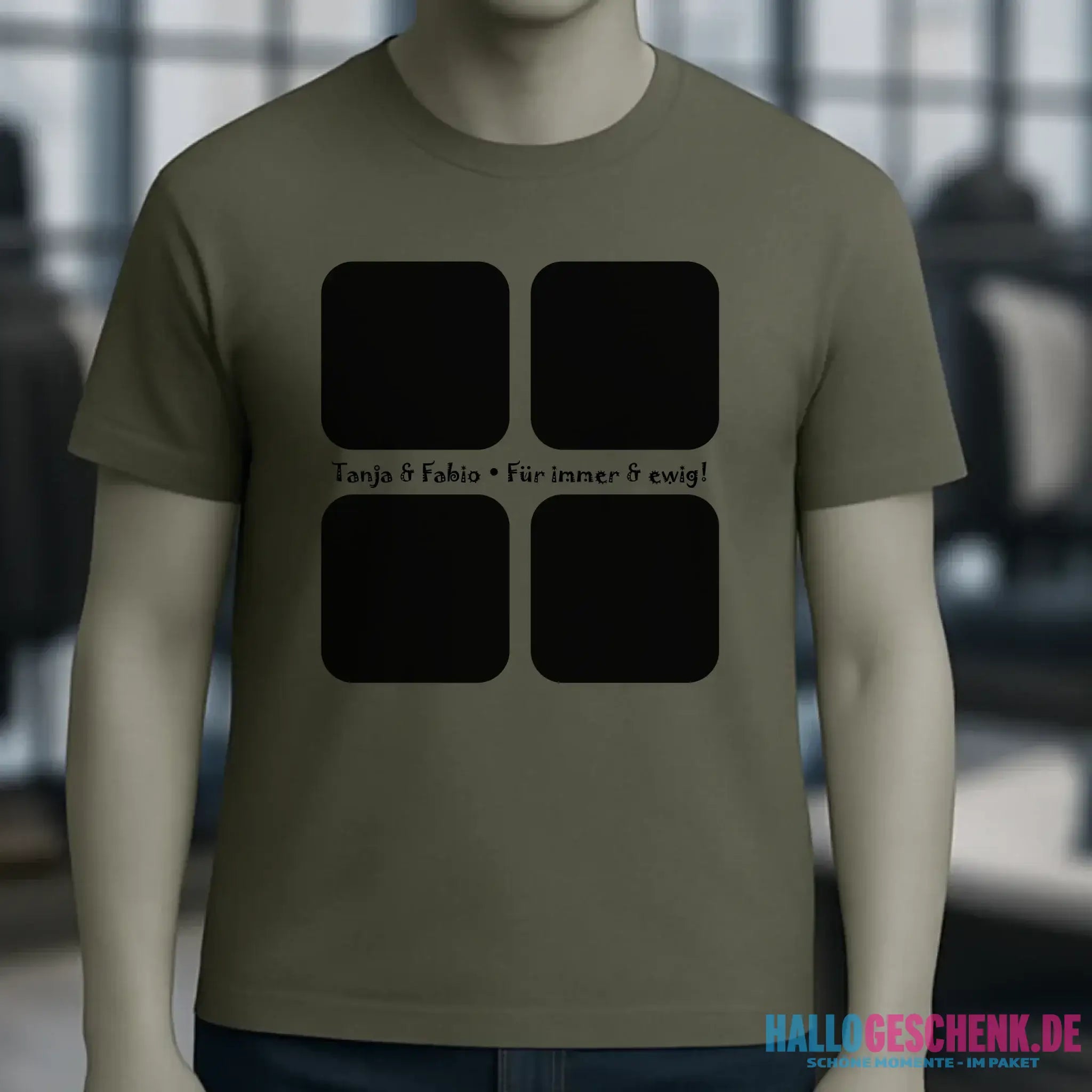 4 Fotos mit Text • Fotogeschenk • Unisex Premium T-Shirt XS-5XL aus Bio-Baumwolle für Damen & Herren • Exklusivdesign • personalisiert
