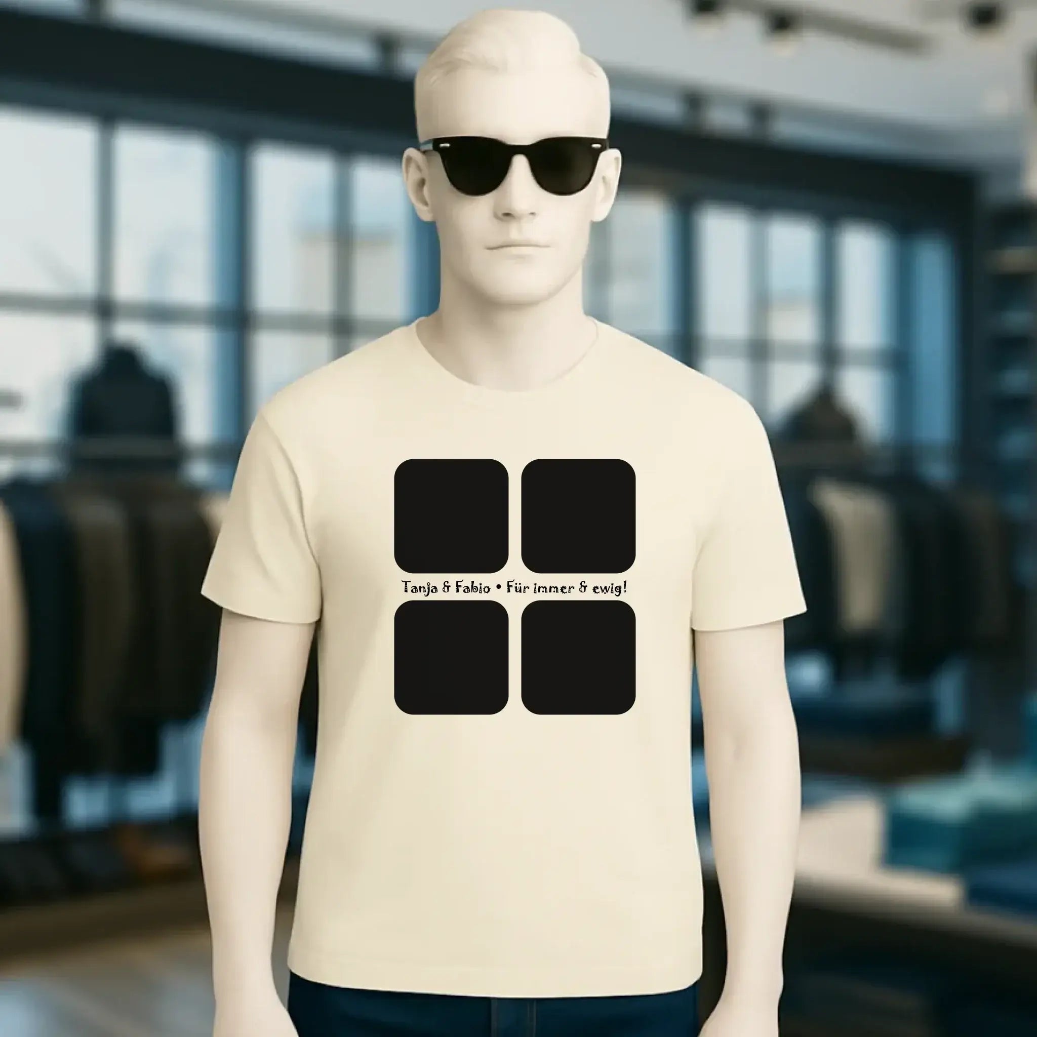 4 Fotos mit Text • Fotogeschenk • Unisex Premium T-Shirt XS-5XL aus Bio-Baumwolle für Damen & Herren • Exklusivdesign • personalisiert