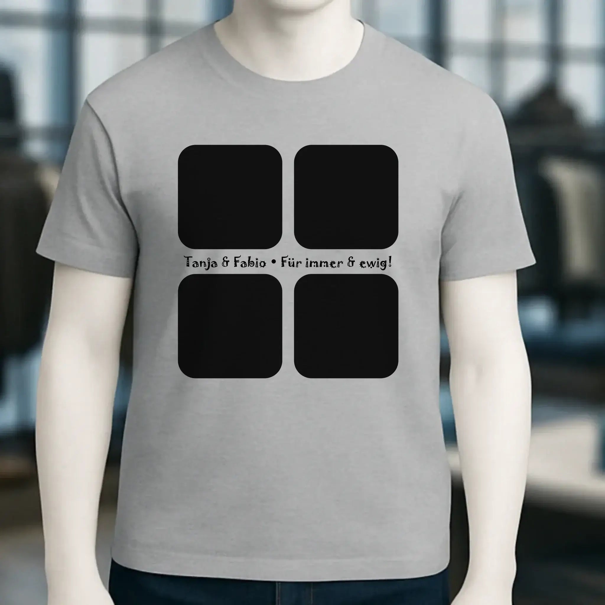 4 Fotos mit Text • Fotogeschenk • Unisex Premium T-Shirt XS-5XL aus Bio-Baumwolle für Damen & Herren • Exklusivdesign • personalisiert