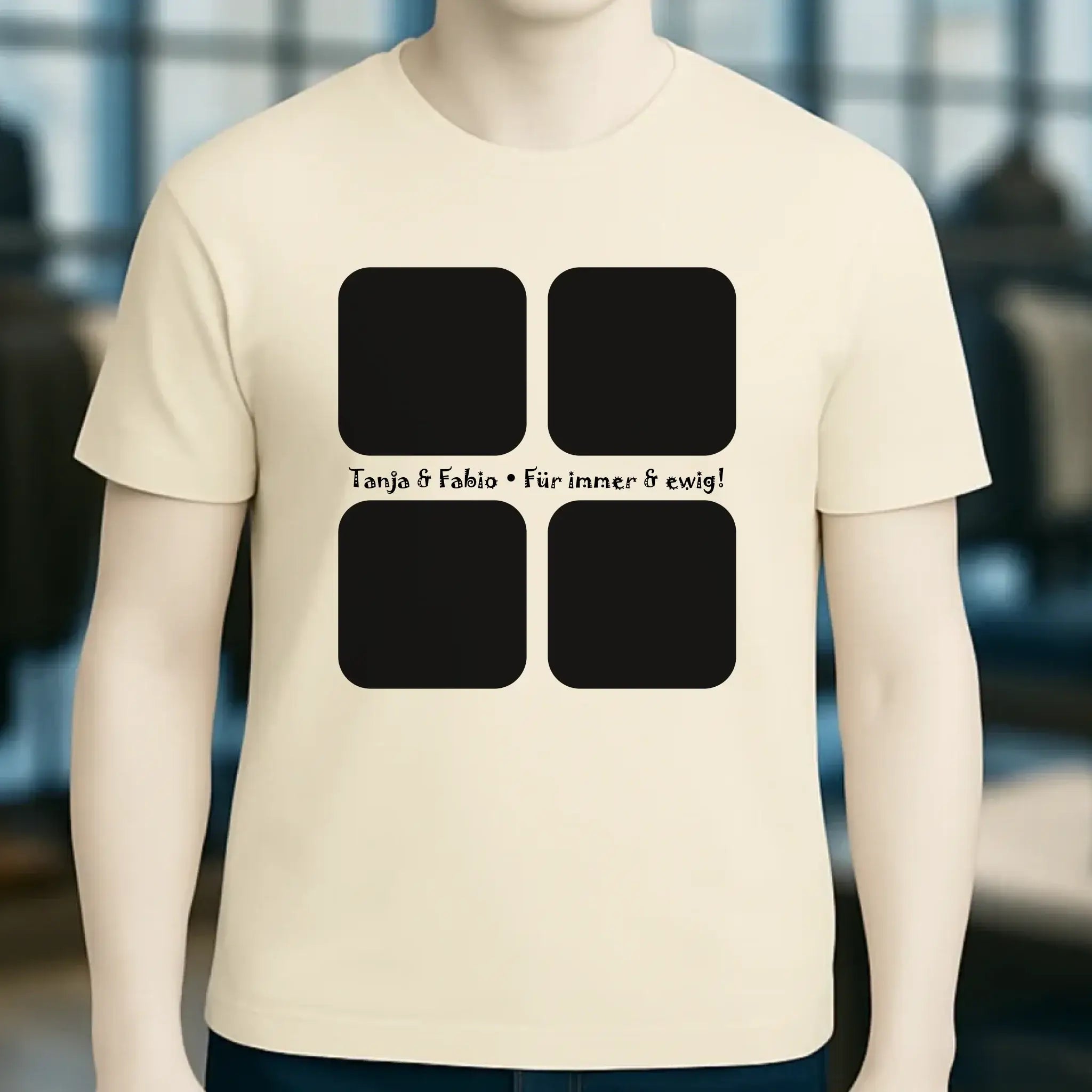 4 Fotos mit Text • Fotogeschenk • Unisex Premium T-Shirt XS-5XL aus Bio-Baumwolle für Damen & Herren • Exklusivdesign • personalisiert