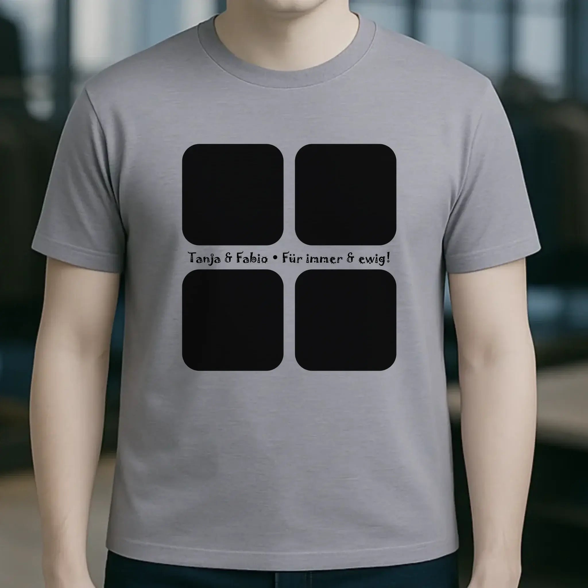 4 Fotos mit Text • Fotogeschenk • Unisex Premium T-Shirt XS-5XL aus Bio-Baumwolle für Damen & Herren • Exklusivdesign • personalisiert