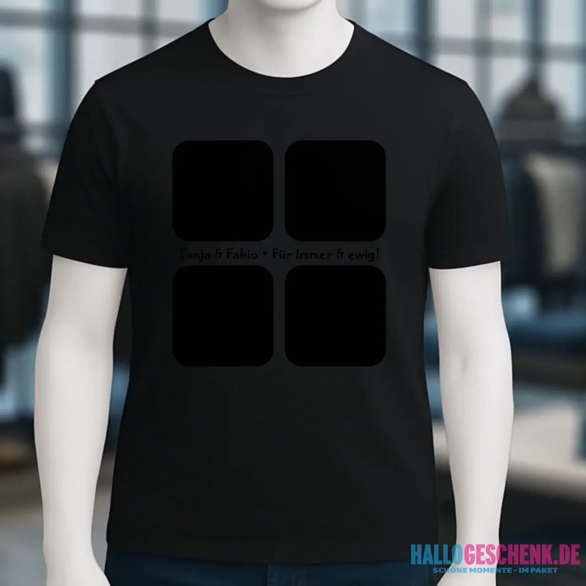4 Fotos mit Text • Fotogeschenk • Unisex Premium T-Shirt XS-5XL aus Bio-Baumwolle für Damen & Herren • Exklusivdesign • personalisiert