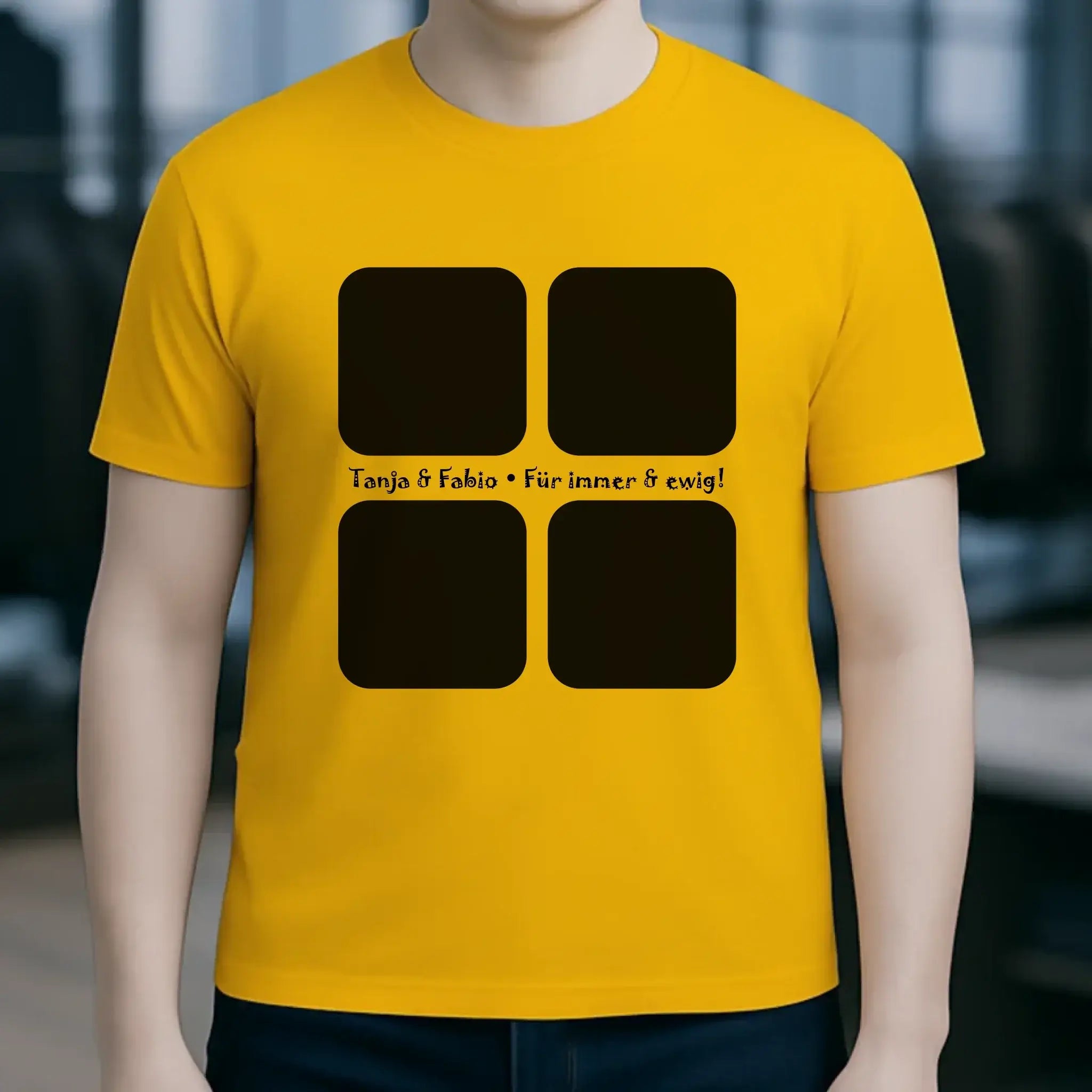 4 Fotos mit Text • Fotogeschenk • Unisex Premium T-Shirt XS-5XL aus Bio-Baumwolle für Damen & Herren • Exklusivdesign • personalisiert