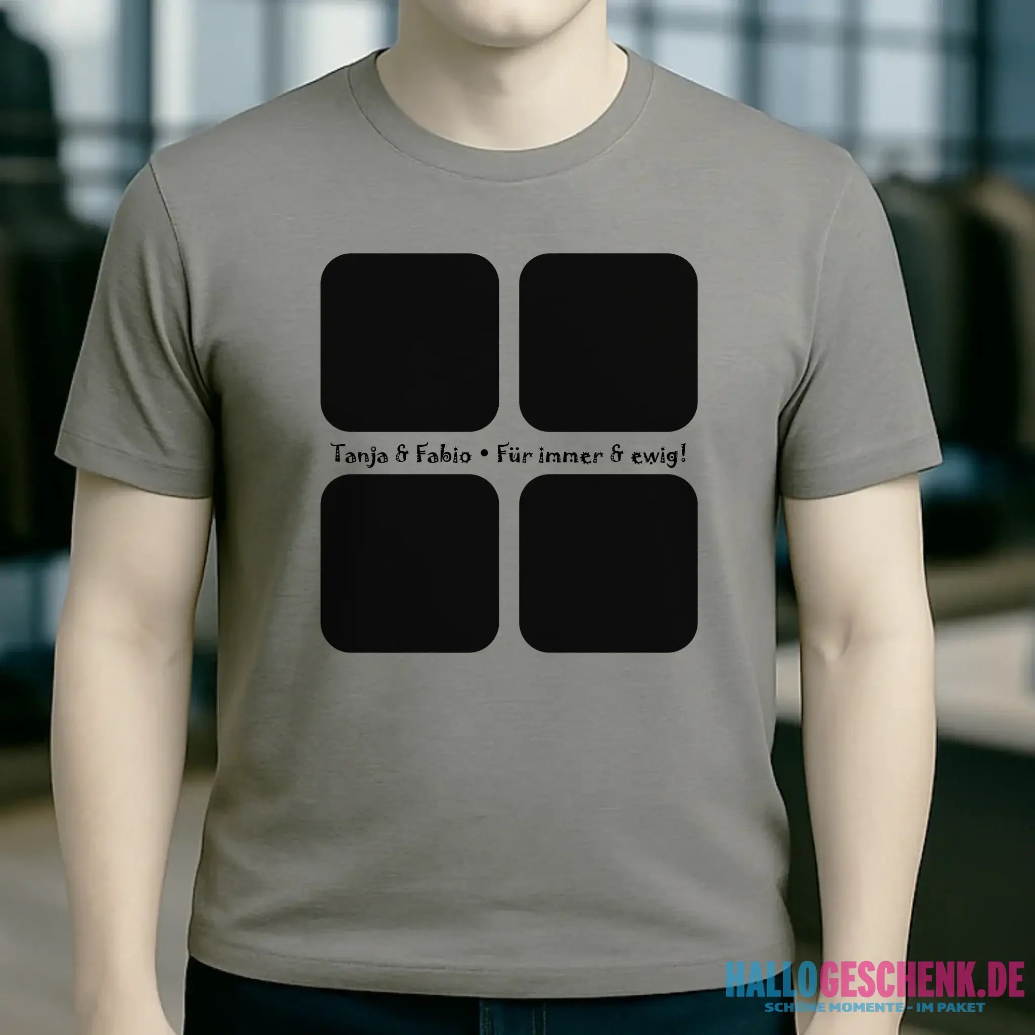 4 Fotos mit Text • Fotogeschenk • Unisex Premium T-Shirt XS-5XL aus Bio-Baumwolle für Damen & Herren • Exklusivdesign • personalisiert