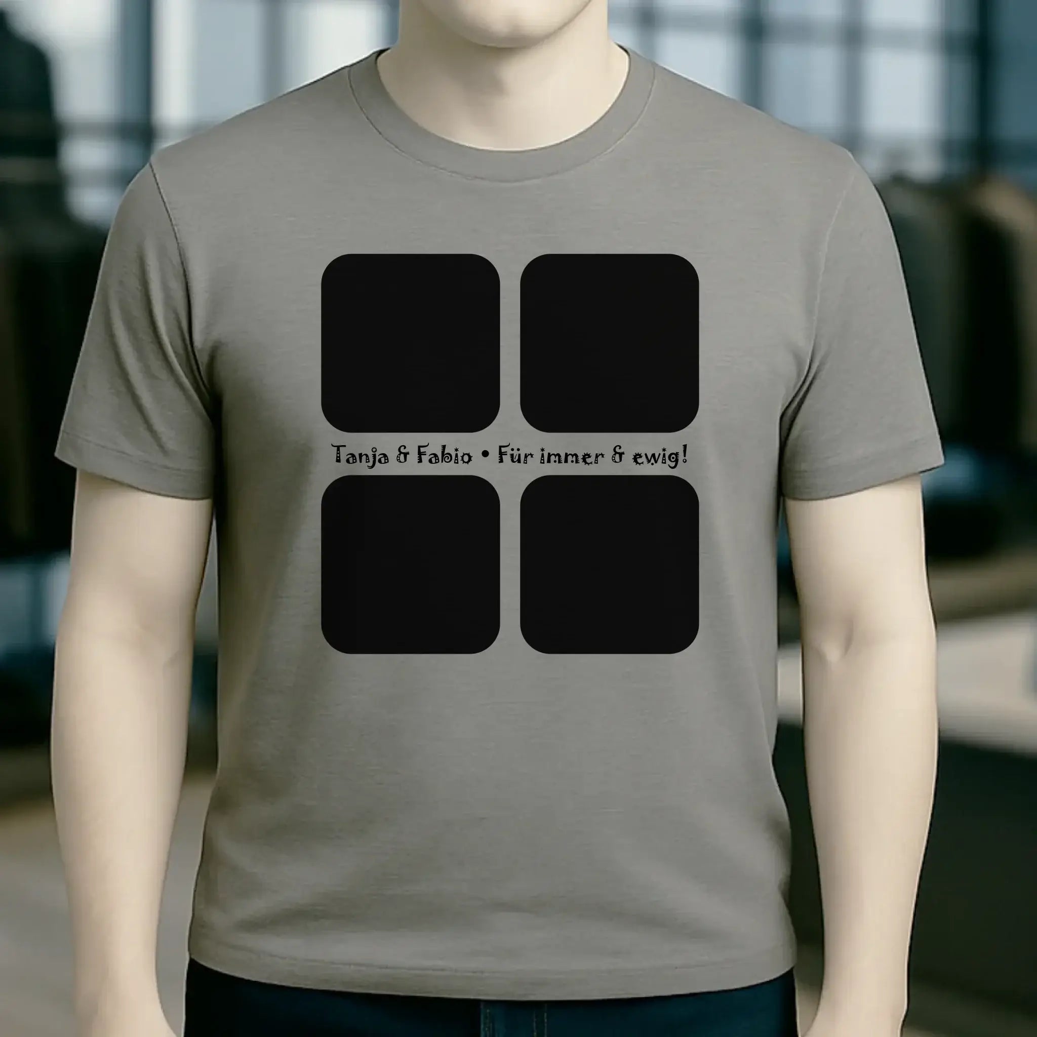 4 Fotos mit Text • Fotogeschenk • Unisex Premium T-Shirt XS-5XL aus Bio-Baumwolle für Damen & Herren • Exklusivdesign • personalisiert