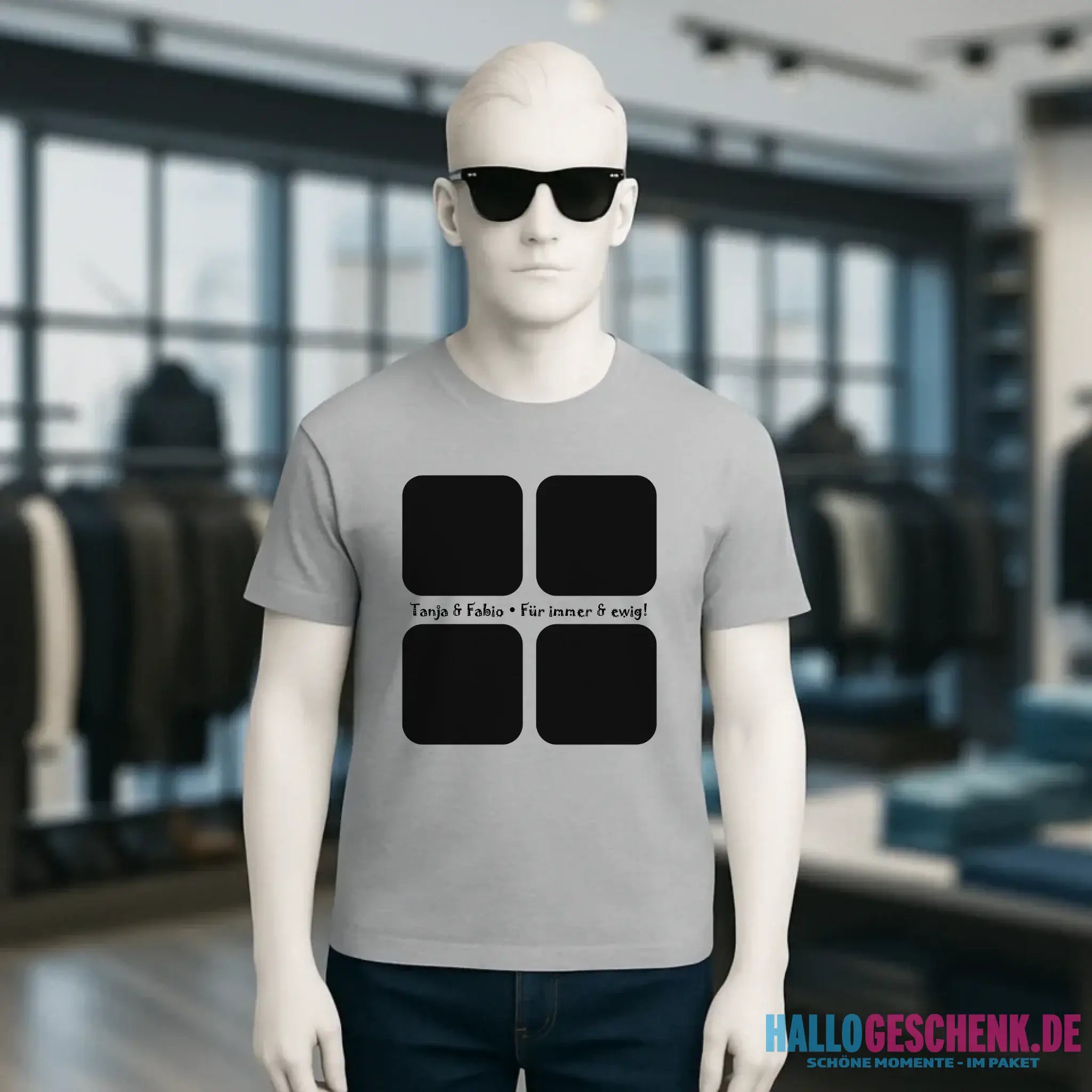 4 Fotos mit Text • Fotogeschenk • Unisex Premium T-Shirt XS-5XL aus Bio-Baumwolle für Damen & Herren • Exklusivdesign • personalisiert