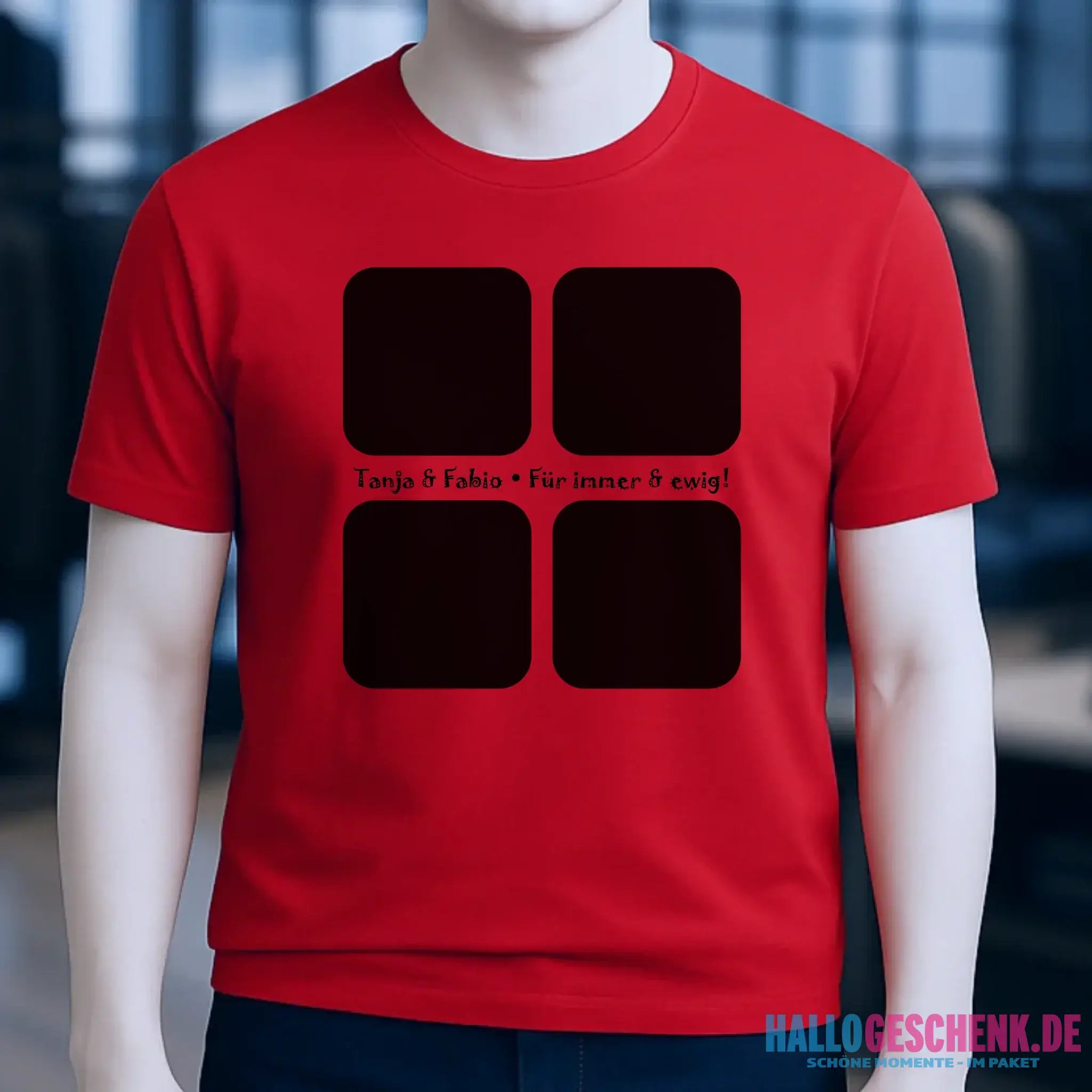 4 Fotos mit Text • Fotogeschenk • Unisex Premium T-Shirt XS-5XL aus Bio-Baumwolle für Damen & Herren • Exklusivdesign • personalisiert