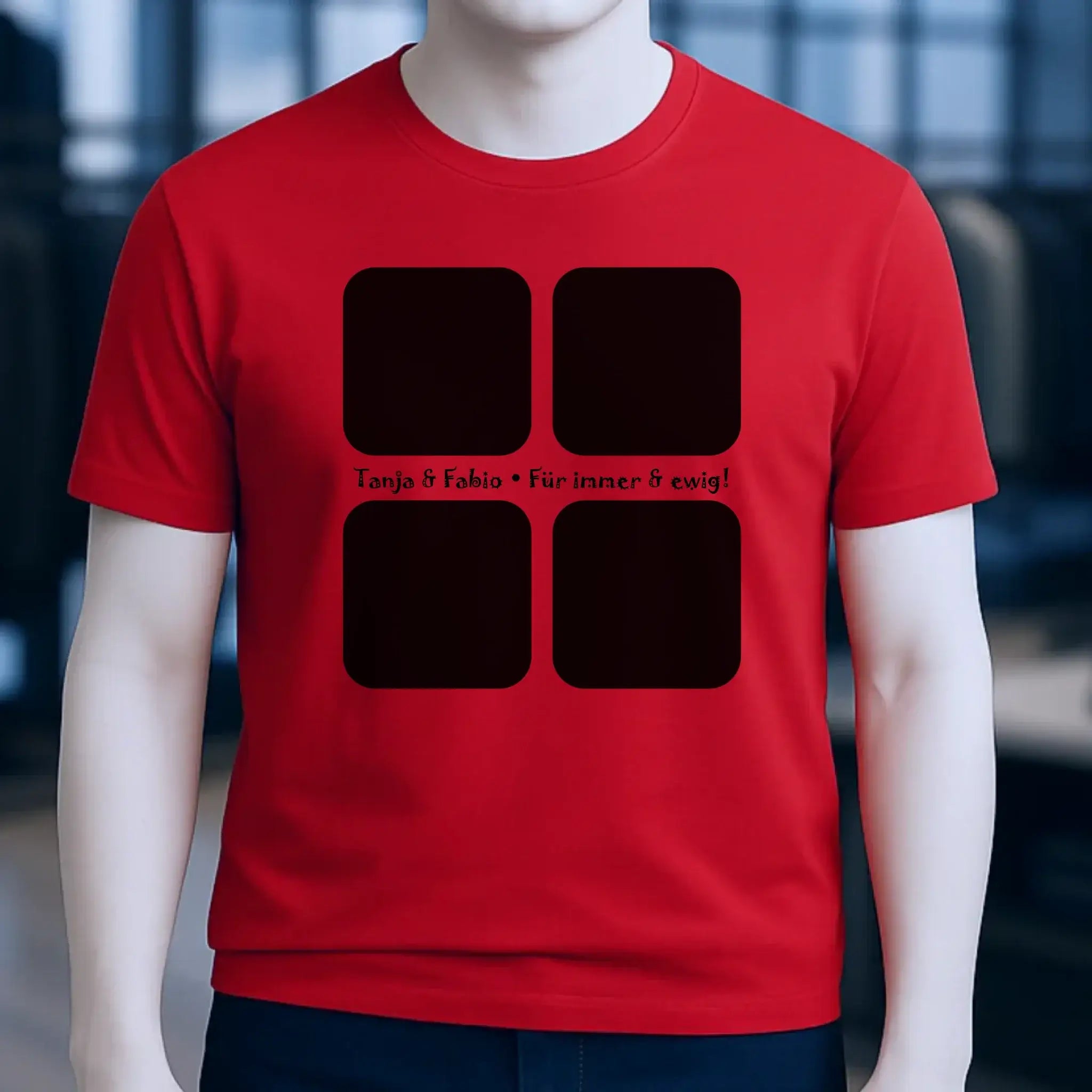 4 Fotos mit Text • Fotogeschenk • Unisex Premium T-Shirt XS-5XL aus Bio-Baumwolle für Damen & Herren • Exklusivdesign • personalisiert