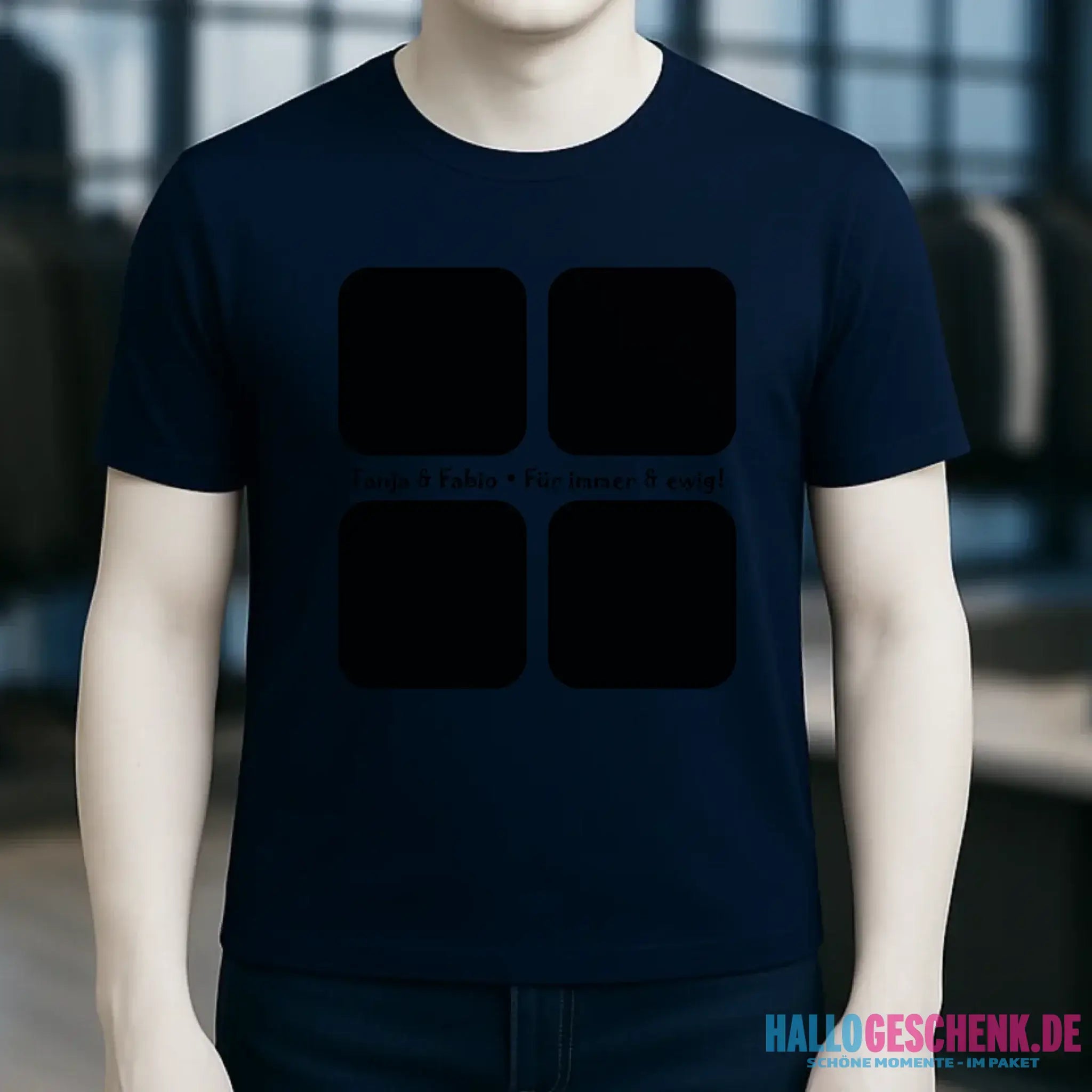 4 Fotos mit Text • Fotogeschenk • Unisex Premium T-Shirt XS-5XL aus Bio-Baumwolle für Damen & Herren • Exklusivdesign • personalisiert
