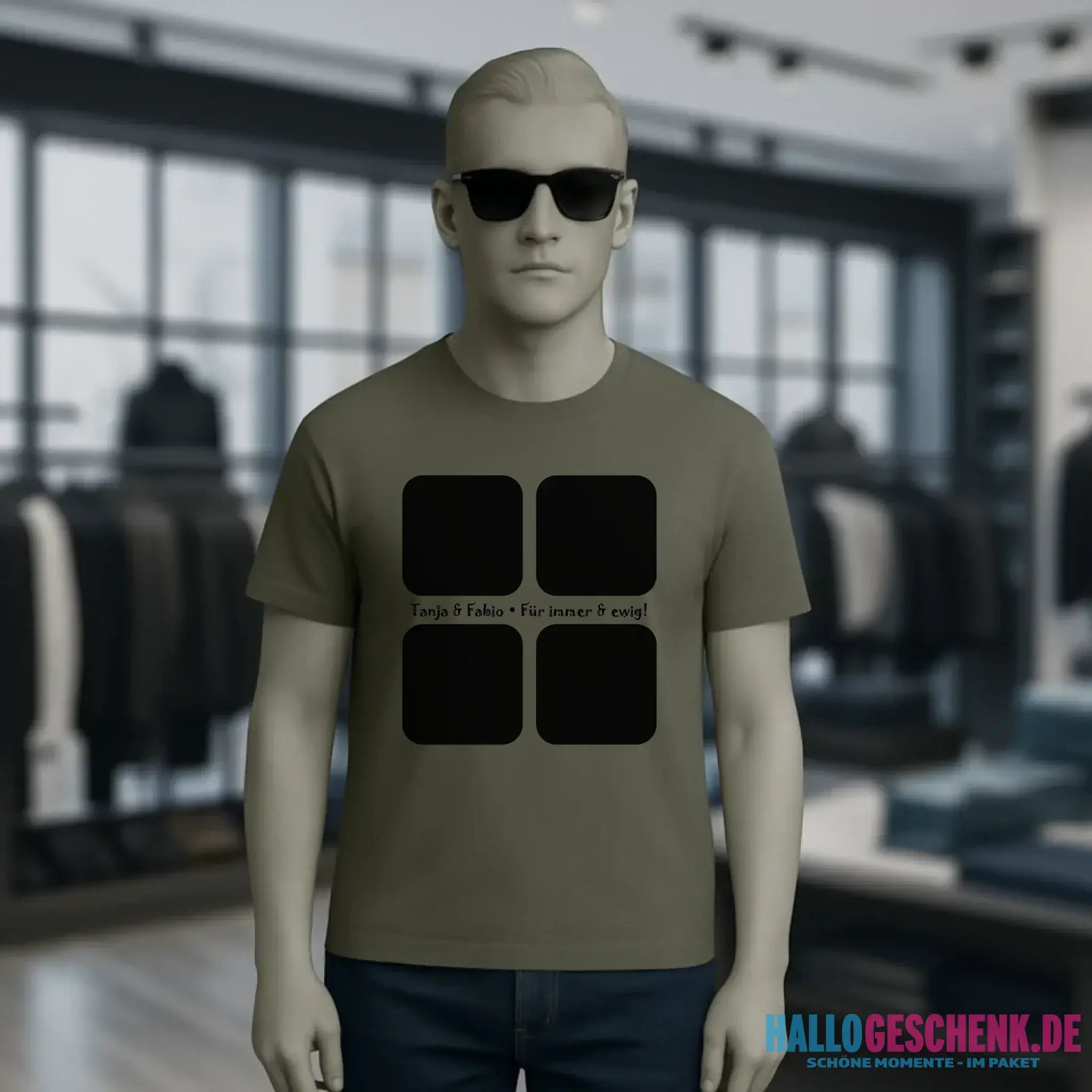 4 Fotos mit Text • Fotogeschenk • Unisex Premium T-Shirt XS-5XL aus Bio-Baumwolle für Damen & Herren • Exklusivdesign • personalisiert