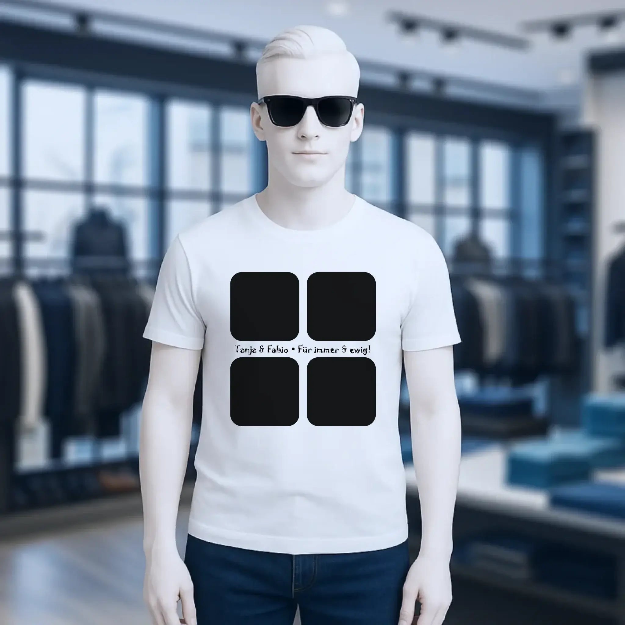 4 Fotos mit Text • Fotogeschenk • Unisex Premium T-Shirt XS-5XL aus Bio-Baumwolle für Damen & Herren • Exklusivdesign • personalisiert