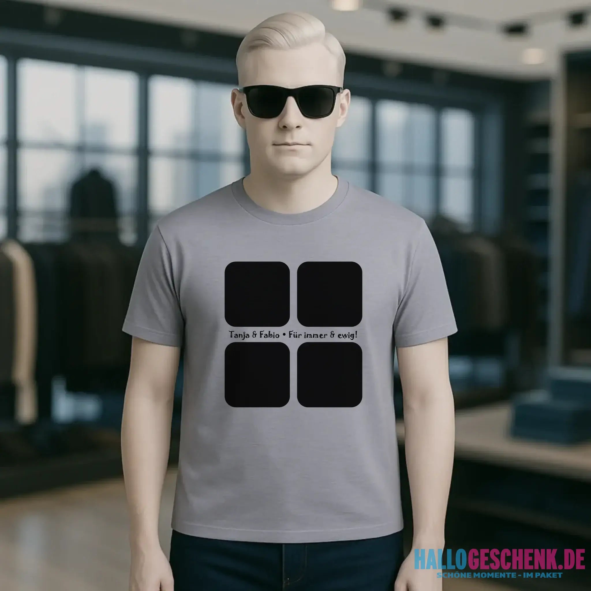 4 Fotos mit Text • Fotogeschenk • Unisex Premium T-Shirt XS-5XL aus Bio-Baumwolle für Damen & Herren • Exklusivdesign • personalisiert