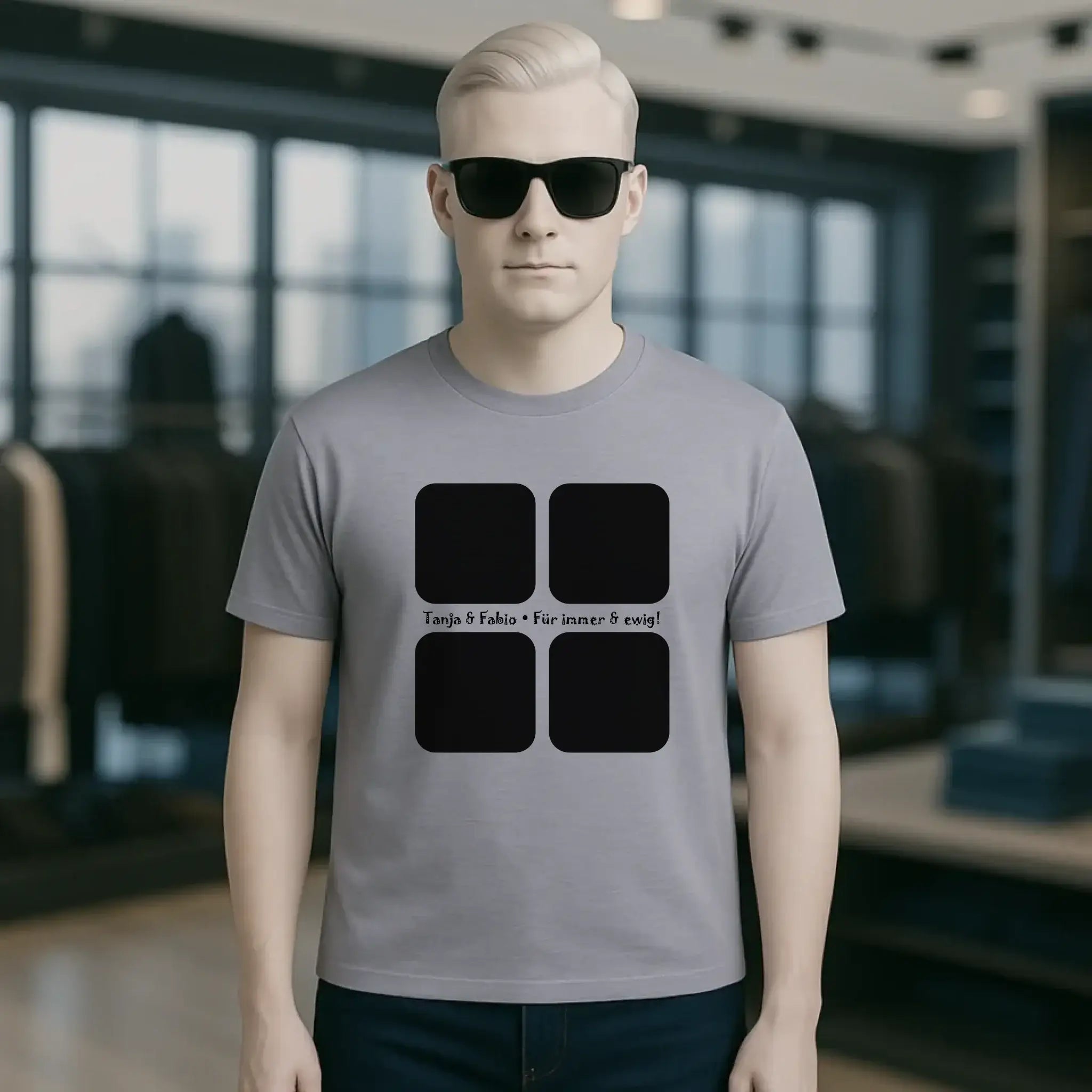 4 Fotos mit Text • Fotogeschenk • Unisex Premium T-Shirt XS-5XL aus Bio-Baumwolle für Damen & Herren • Exklusivdesign • personalisiert