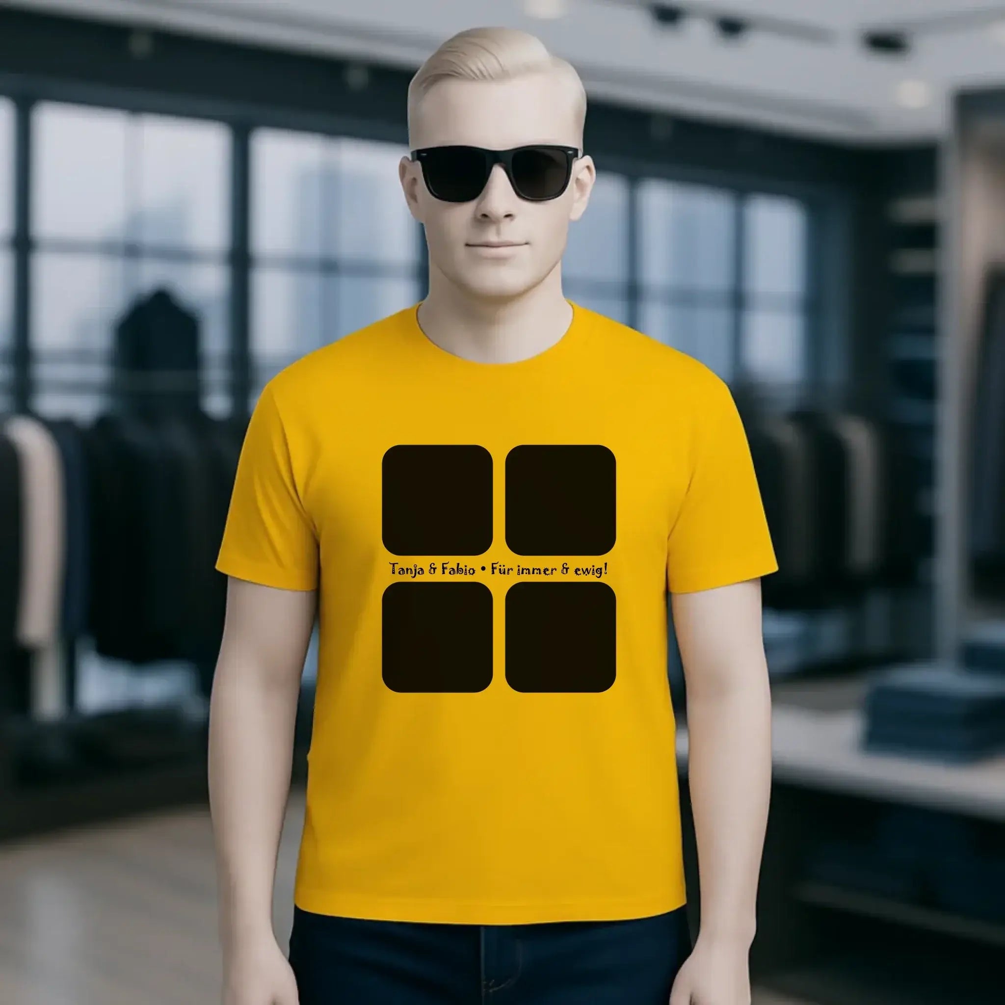 4 Fotos mit Text • Fotogeschenk • Unisex Premium T-Shirt XS-5XL aus Bio-Baumwolle für Damen & Herren • Exklusivdesign • personalisiert