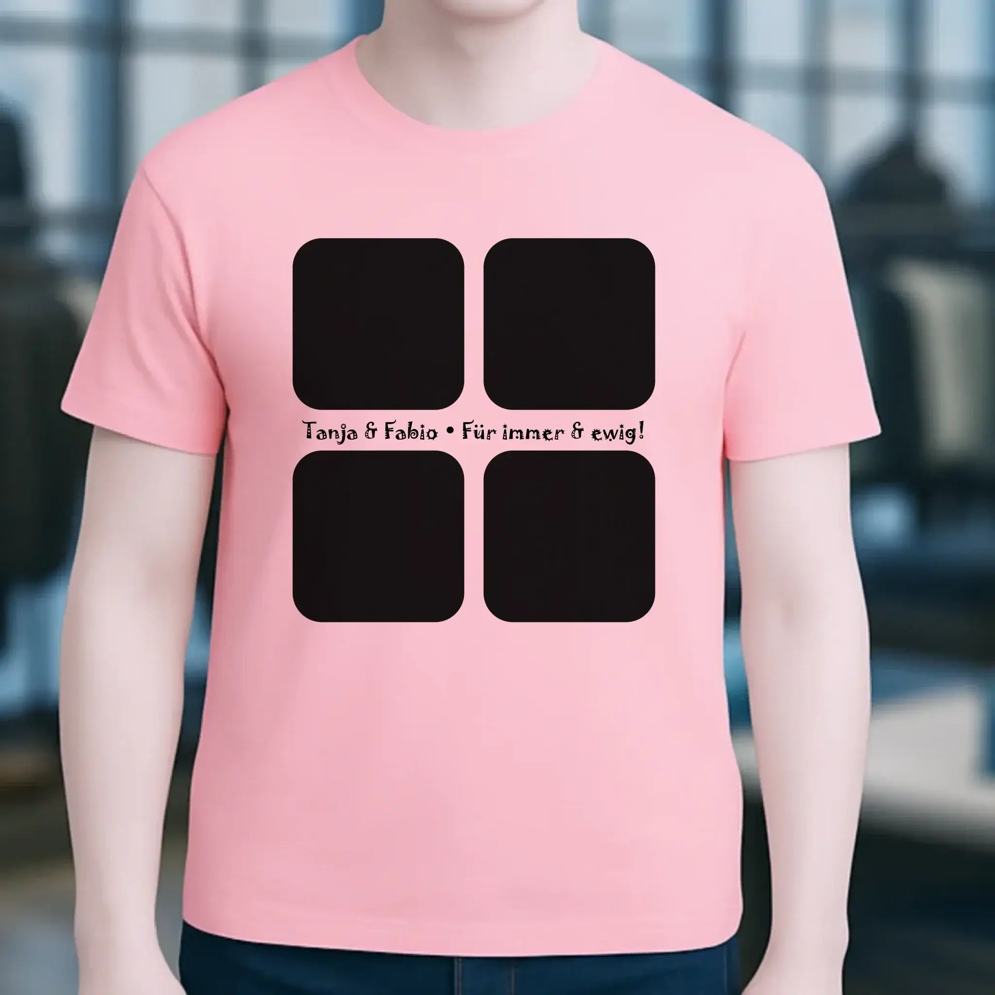 4 Fotos mit Text • Fotogeschenk • Unisex Premium T-Shirt XS-5XL aus Bio-Baumwolle für Damen & Herren • Exklusivdesign • personalisiert