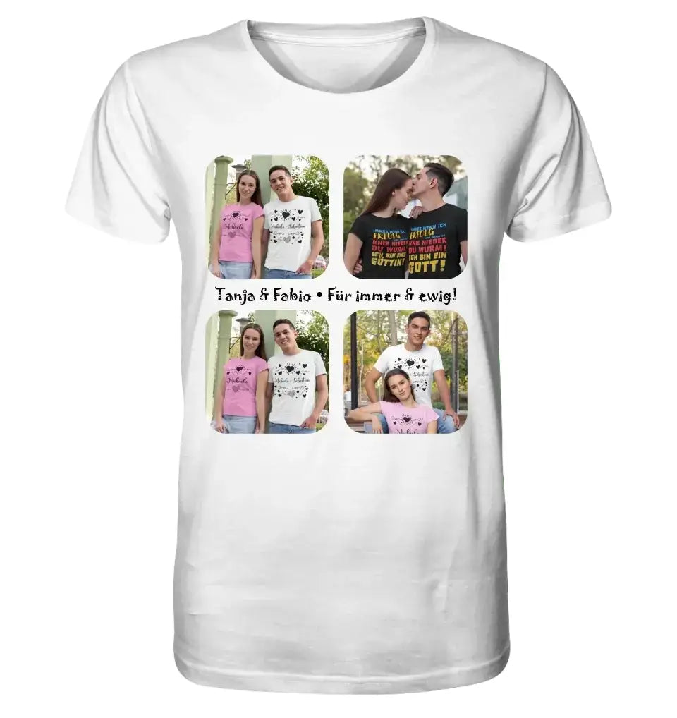 4 Fotos mit Text • Fotogeschenk • Unisex Premium T-Shirt XS-5XL aus Bio-Baumwolle für Damen & Herren • Exklusivdesign • personalisiert