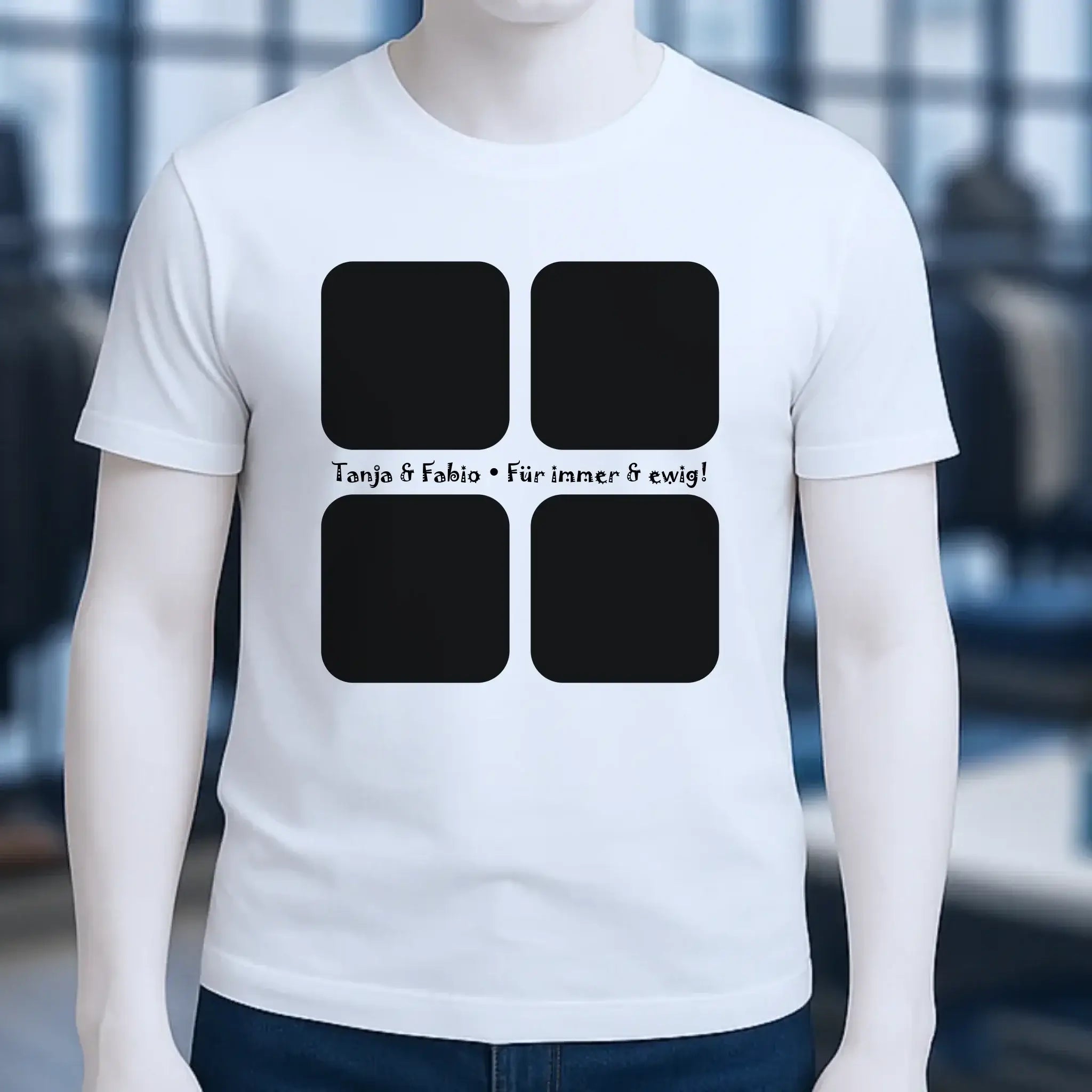 4 Fotos mit Text • Fotogeschenk • Unisex Premium T-Shirt XS-5XL aus Bio-Baumwolle für Damen & Herren • Exklusivdesign • personalisiert