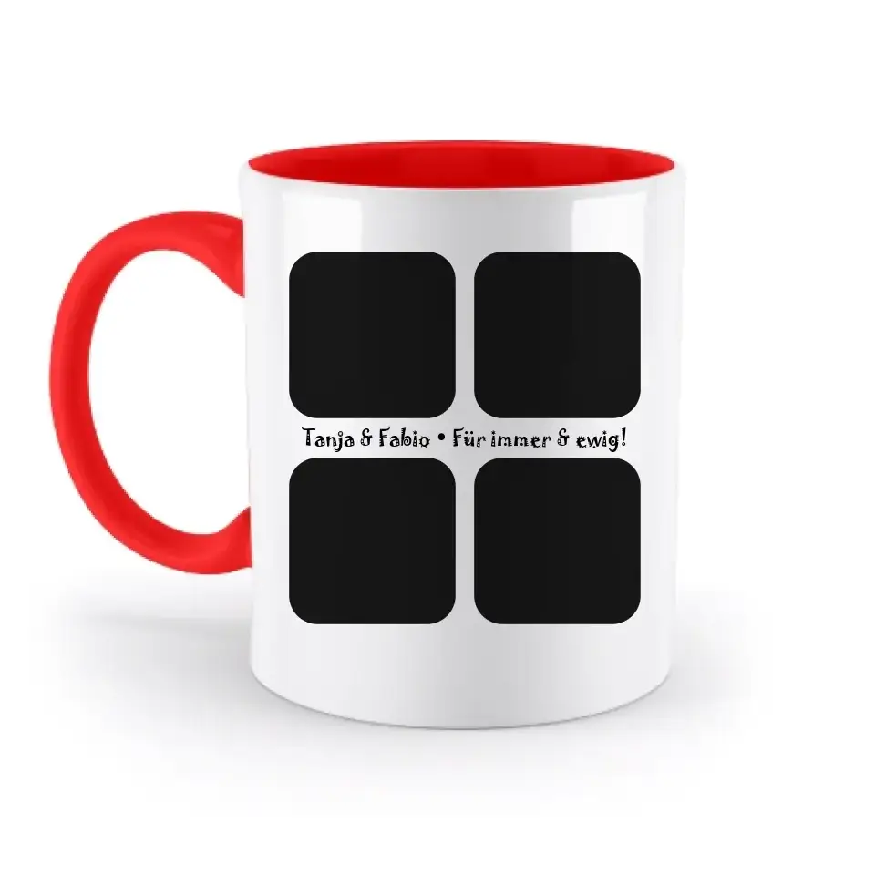 4 Fotos mit Text • Fotogeschenk • zweifarbige Tasse • Exklusivdesign • personalisiert