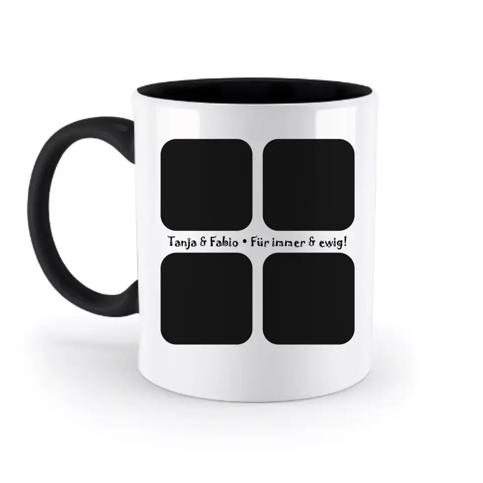 4 Fotos mit Text • Fotogeschenk • zweifarbige Tasse • Exklusivdesign • personalisiert