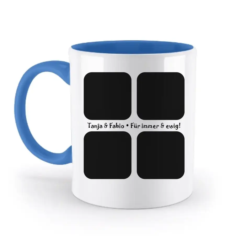 4 Fotos mit Text • Fotogeschenk • zweifarbige Tasse • Exklusivdesign • personalisiert
