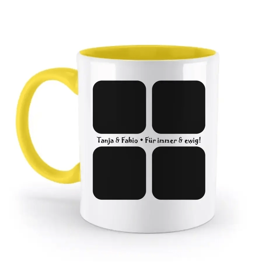 4 Fotos mit Text • Fotogeschenk • zweifarbige Tasse • Exklusivdesign • personalisiert