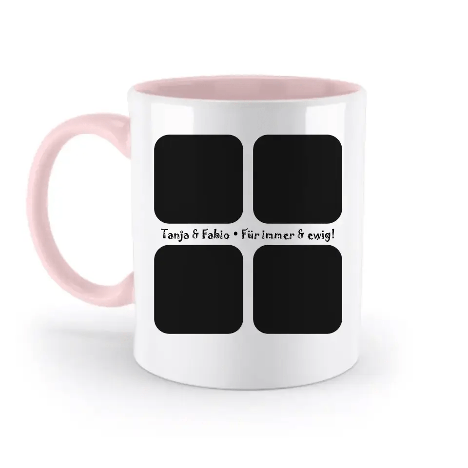 4 Fotos mit Text • Fotogeschenk • zweifarbige Tasse • Exklusivdesign • personalisiert