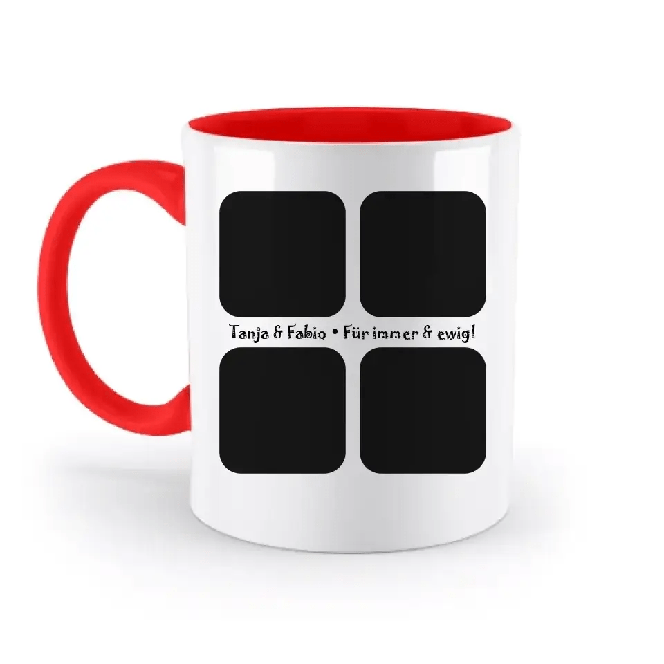 4 Fotos mit Text • Fotogeschenk • zweifarbige Tasse • Exklusivdesign • personalisiert