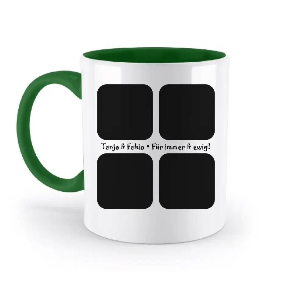 4 Fotos mit Text • Fotogeschenk • zweifarbige Tasse • Exklusivdesign • personalisiert