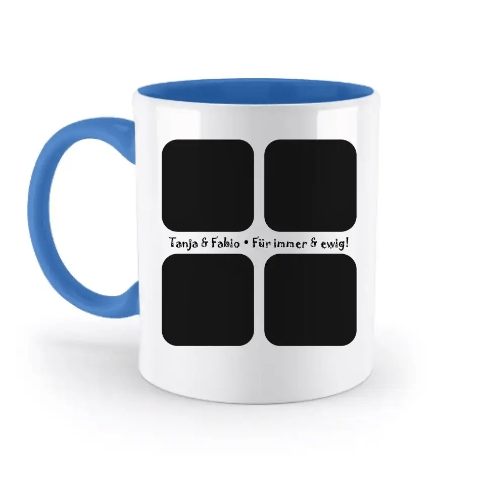 4 Fotos mit Text • Fotogeschenk • zweifarbige Tasse • Exklusivdesign • personalisiert