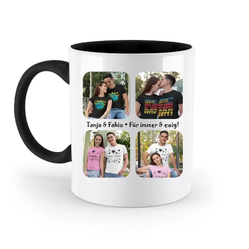 4 Fotos mit Text • Fotogeschenk • zweifarbige Tasse • Exklusivdesign • personalisiert