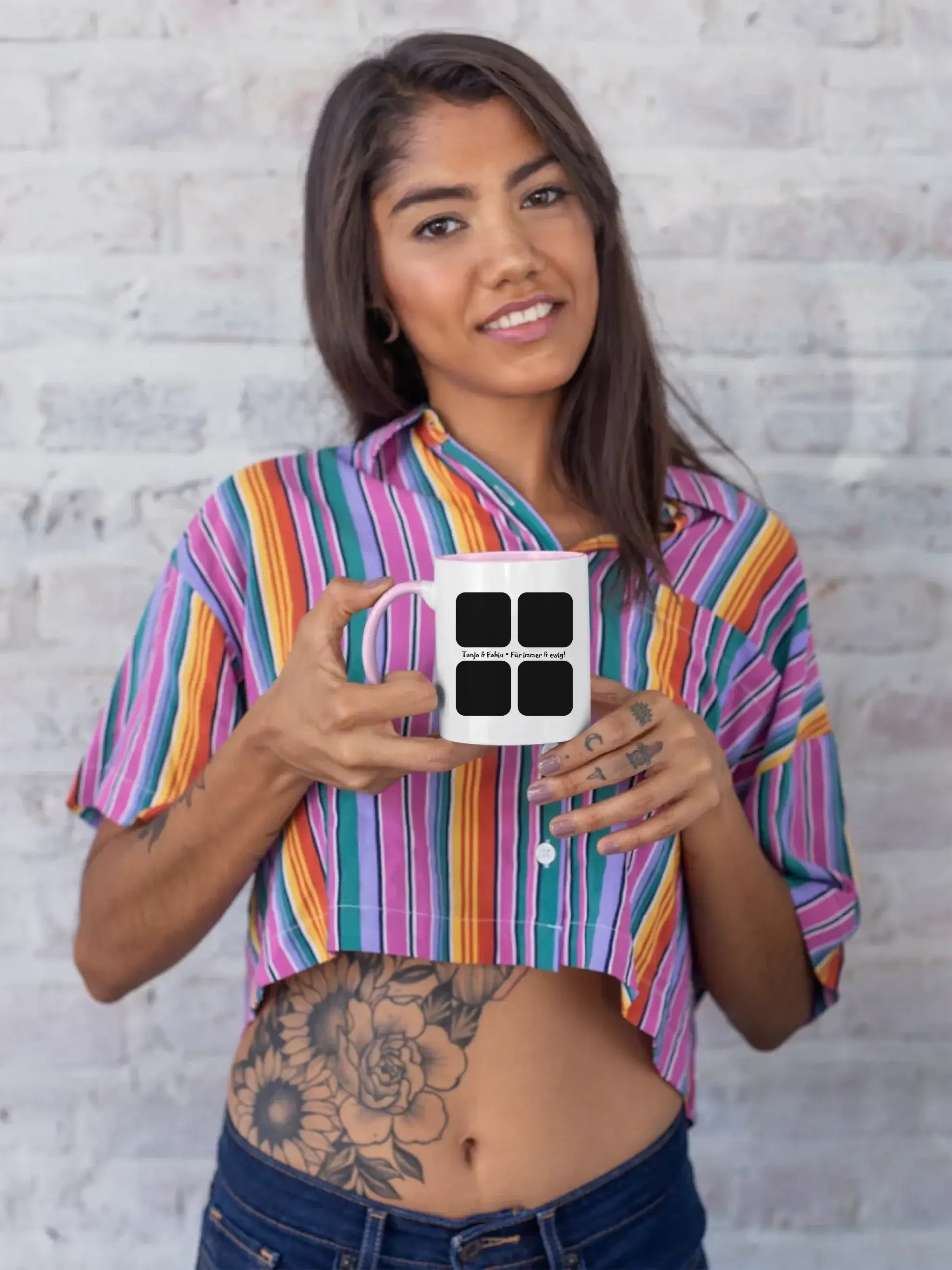 4 Fotos mit Text • Fotogeschenk • zweifarbige Tasse • Exklusivdesign • personalisiert