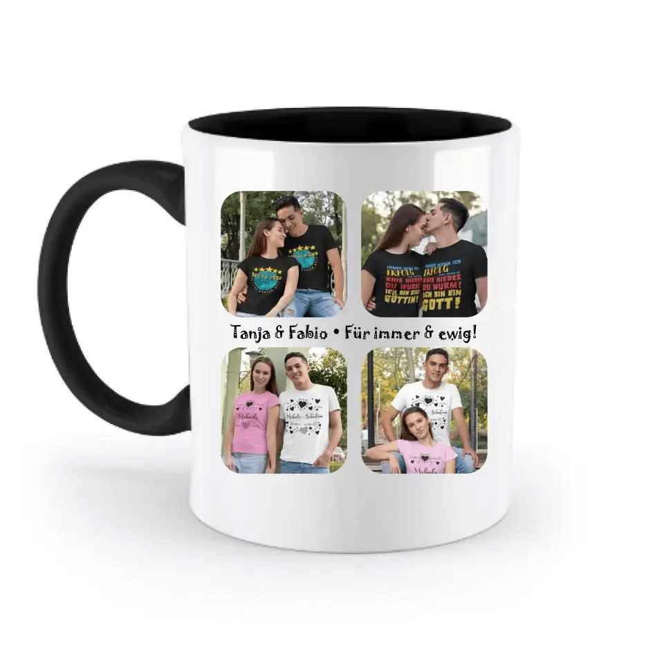 4 Fotos mit Text • Fotogeschenk • zweifarbige Tasse • Exklusivdesign • personalisiert
