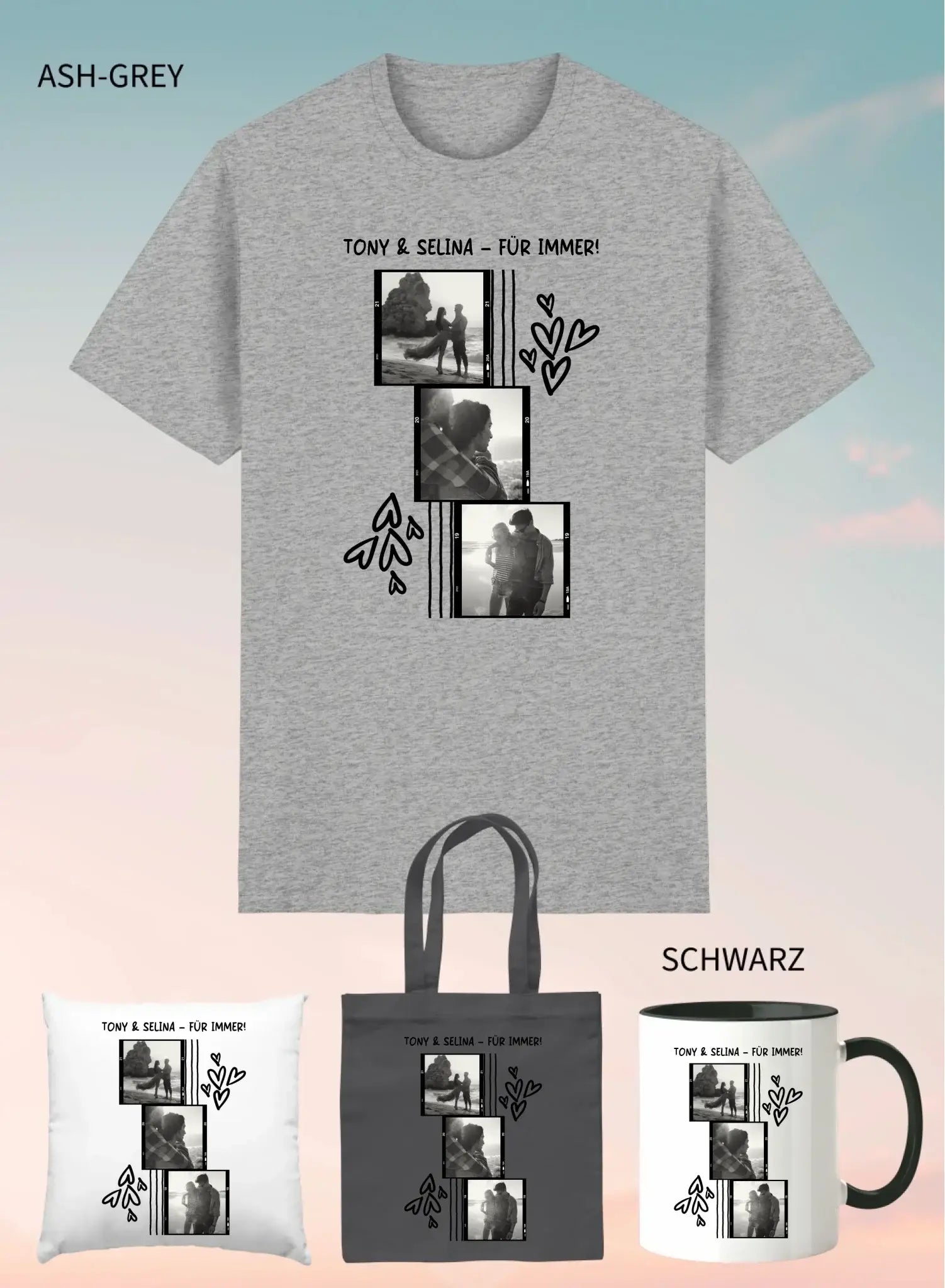 4er Geschenkset • Gestalte ein Fotomotiv • personalisierbar • Unisex T-Shirt + Tasse + Kissen + Tasche - Motiv mit Foto