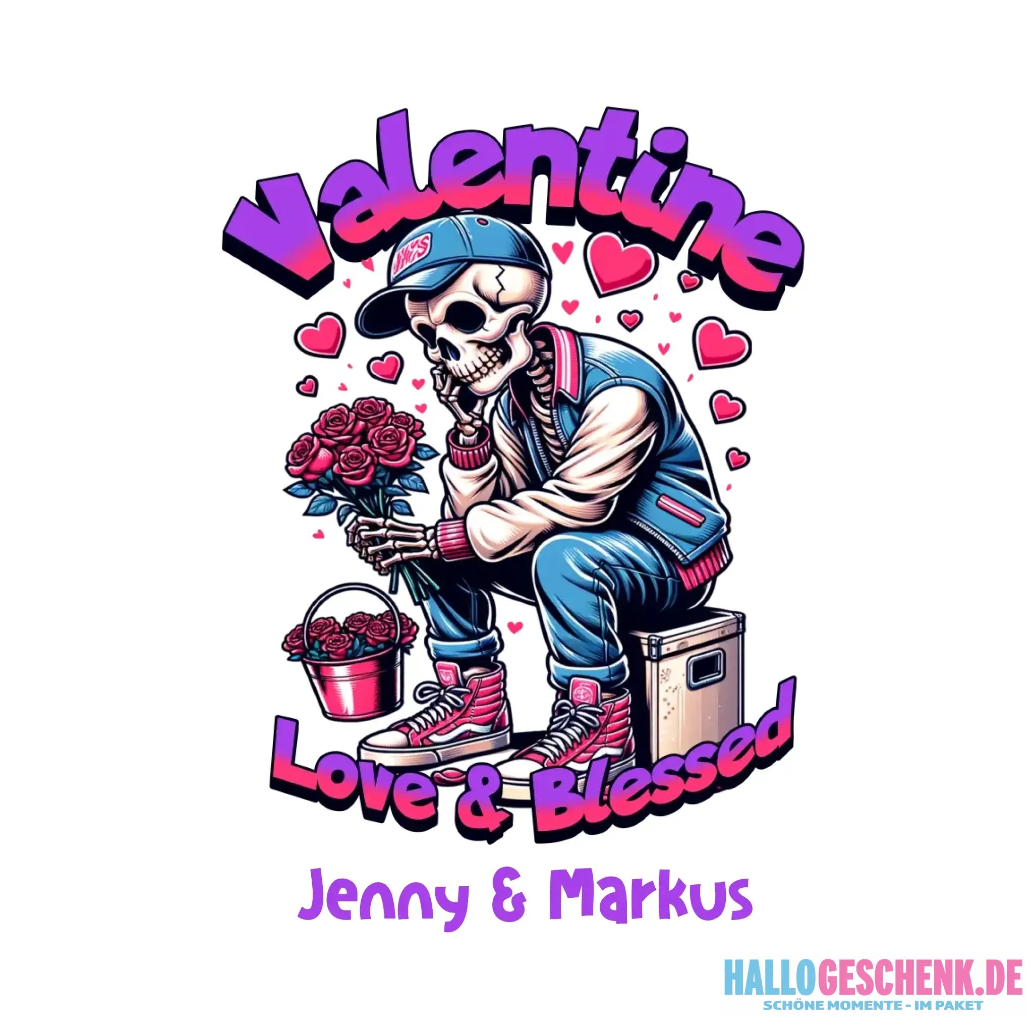 4in1-Kollektion: Valentines Skull âą fĂŒr Damen & Herren âą Exklusivdesign âą personalisiert oder ohne Personalisierung