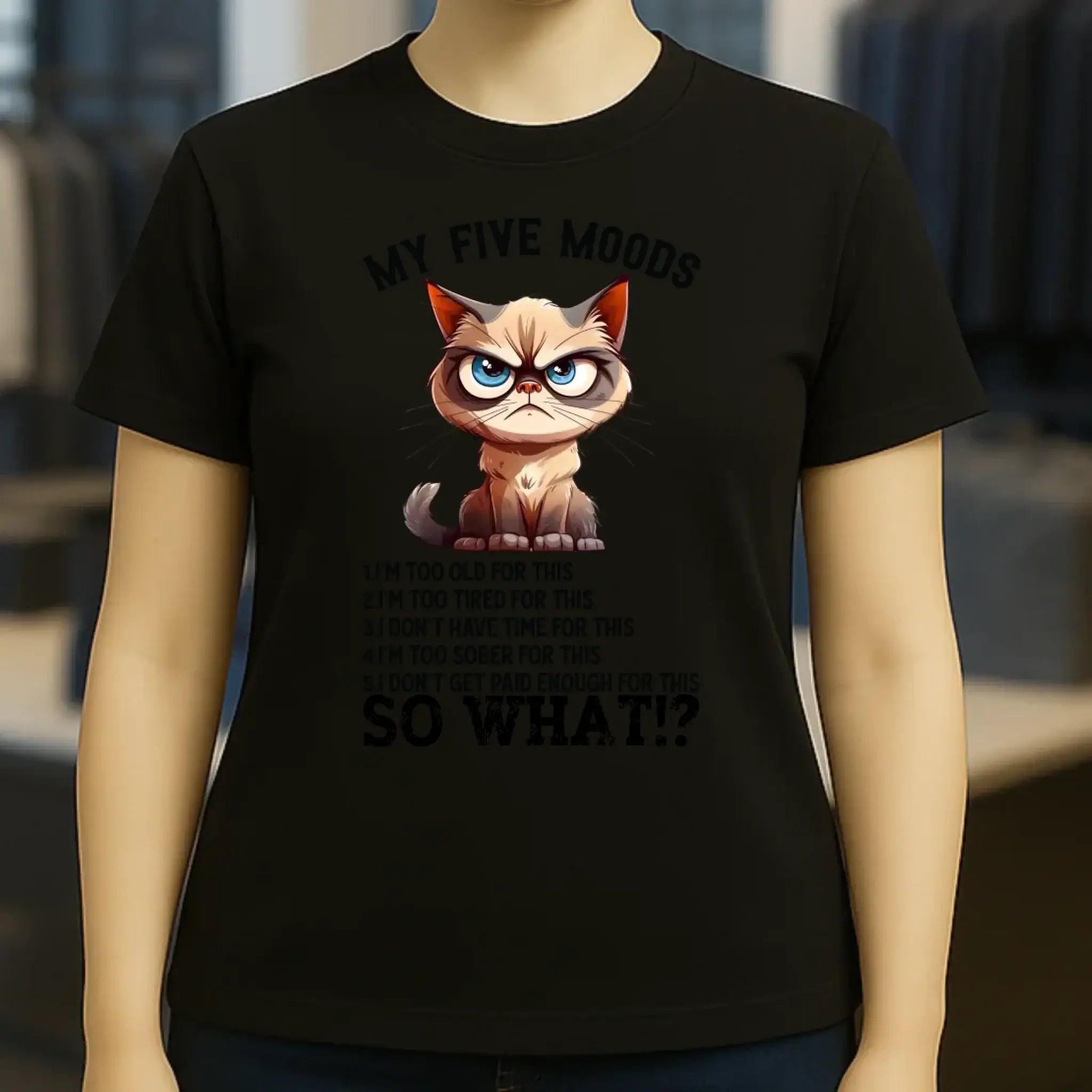 5 MOODS • Katze • Ladies Premium T-Shirt XS-2XL aus Bio-Baumwolle für Damen • Exklusivdesign • personalisiert